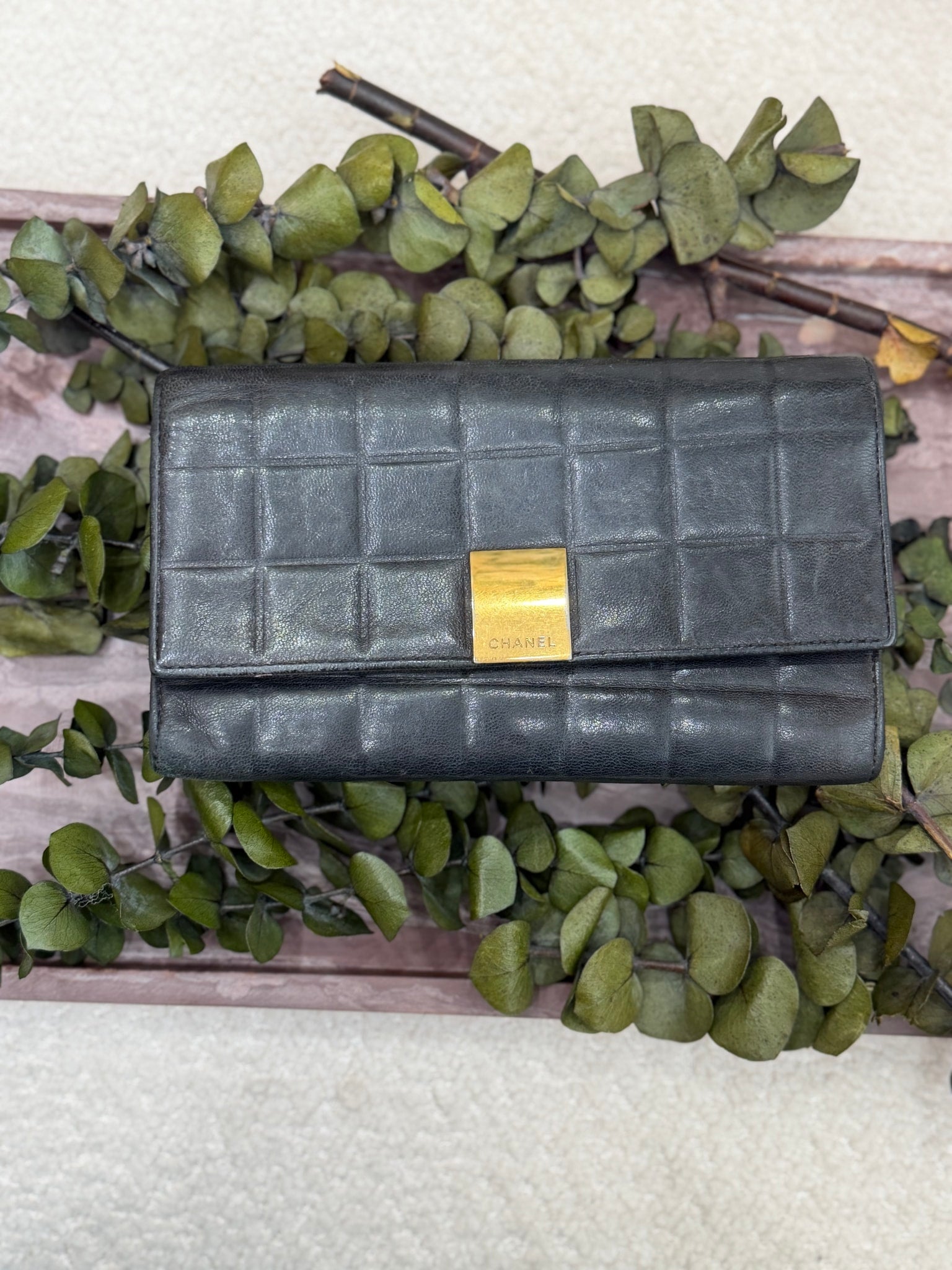 Chanel Black Lambskin Chocolate Bar Wallet