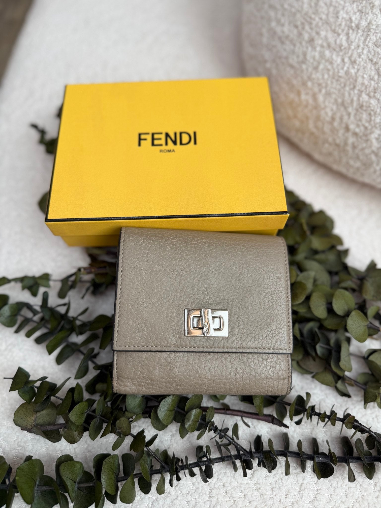 Fendi Beige Leather Peekaboo Trifold Wallet