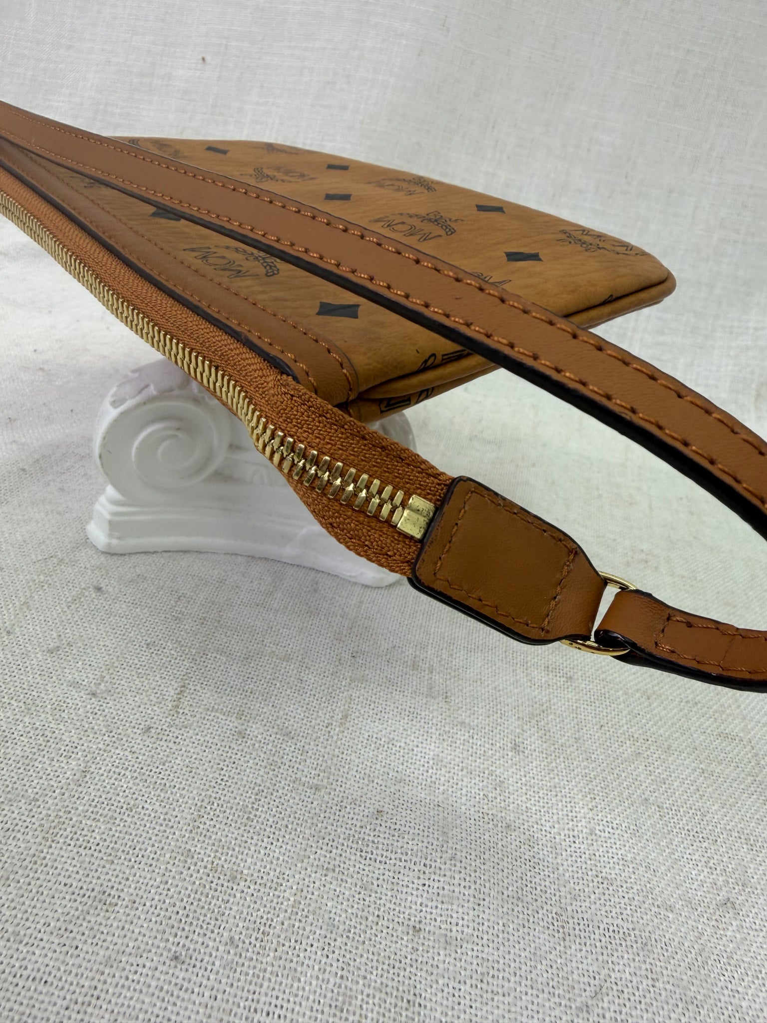 MCM Cognac Coated Canvas Mini Pochette