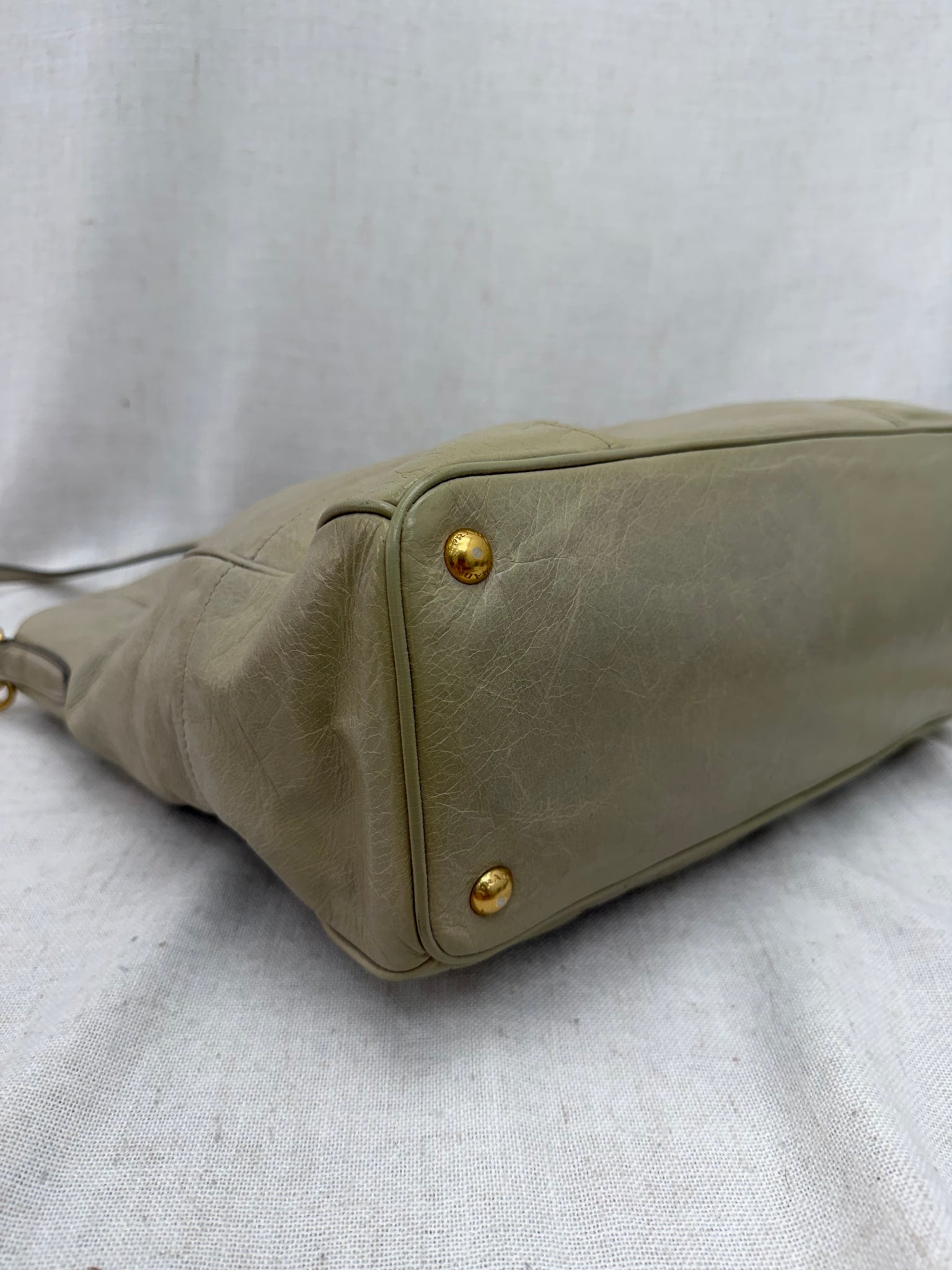 Prada Beige Crinkle Shine Leather 2way Tote Bag