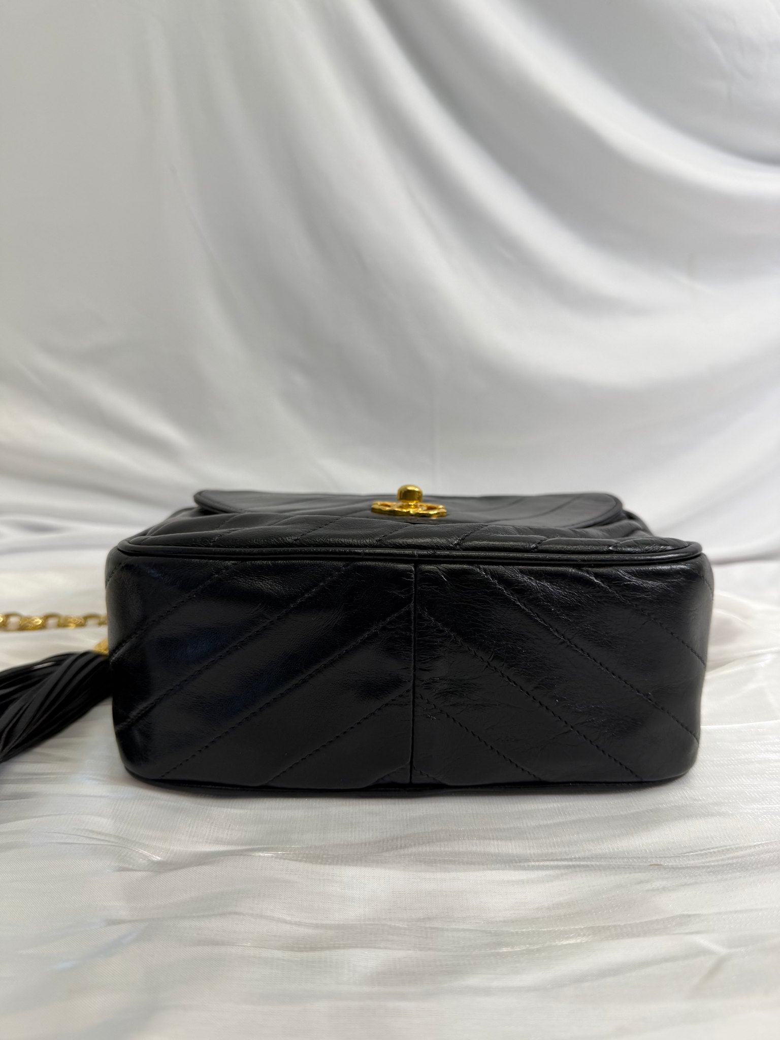 Chanel Black Lambskin Tassel Turnlock Camera Bag
