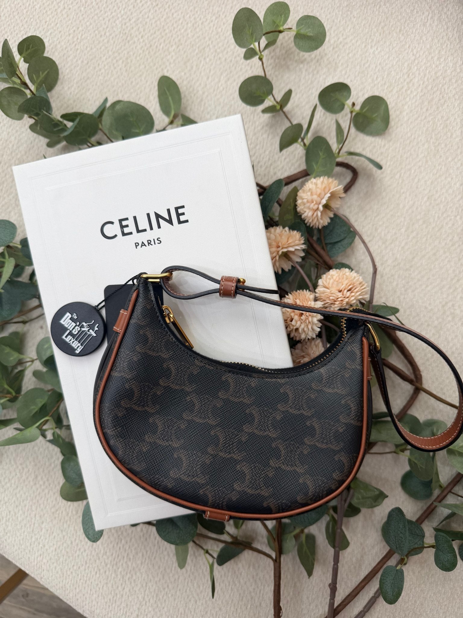 Celine Brown Coated Canvas Mini Ava Shoulder Bag