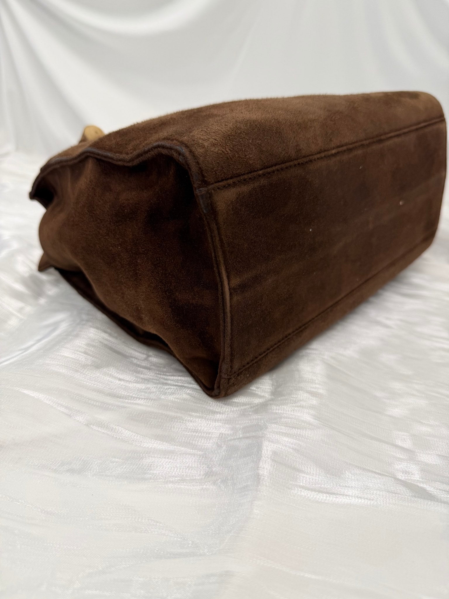 Prada Vintage Brown Suede & Wooden Handle Bag