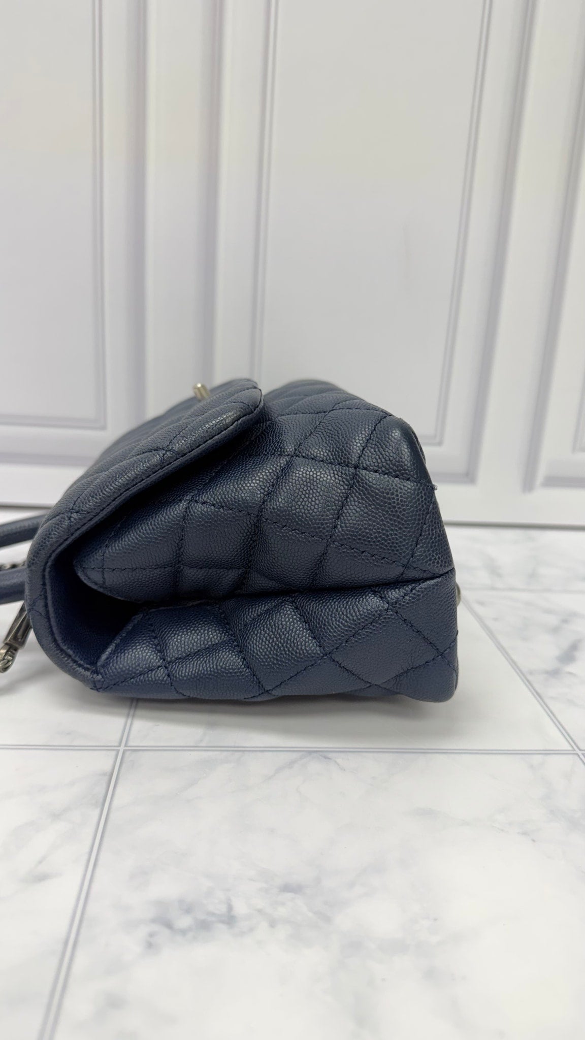 Chanel Navy Blue Diamond Quilted Coco Small 2Way Bag