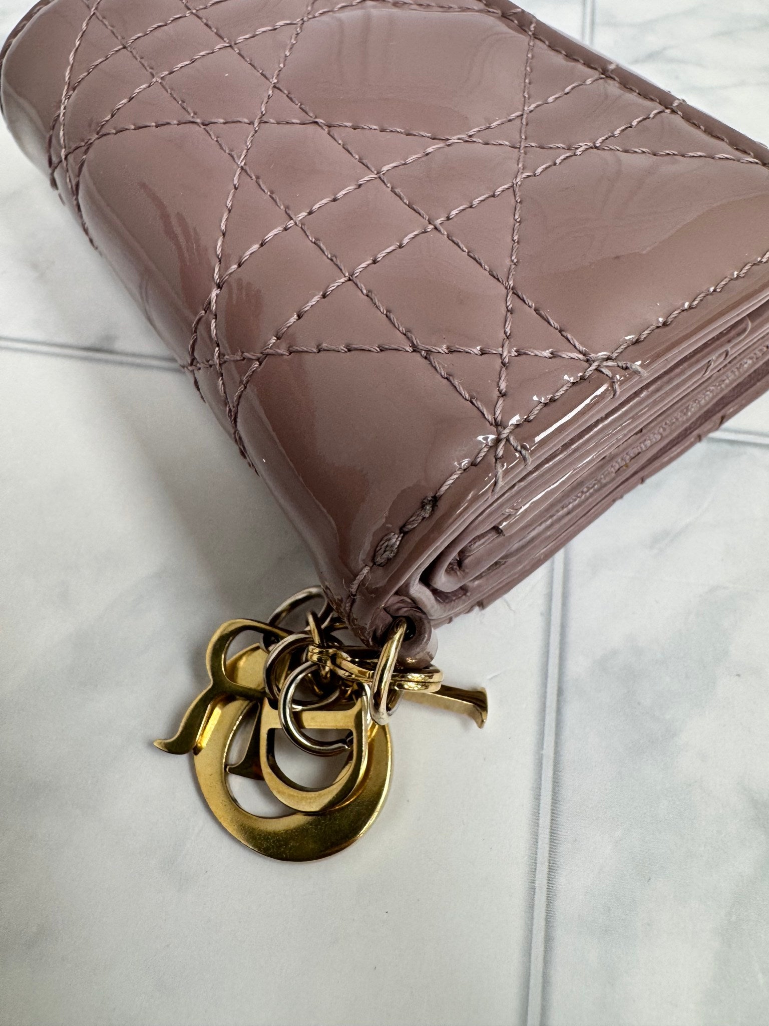 Christian Dior Pink Patent Leather Lotus Wallet