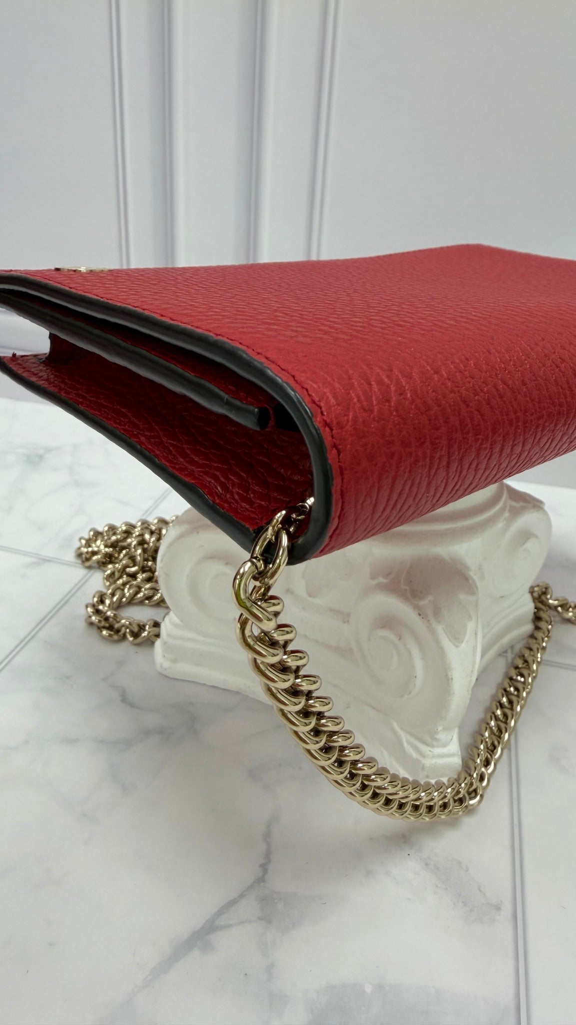 Gucci Red Leather Interlocking G Wallet on a Chain