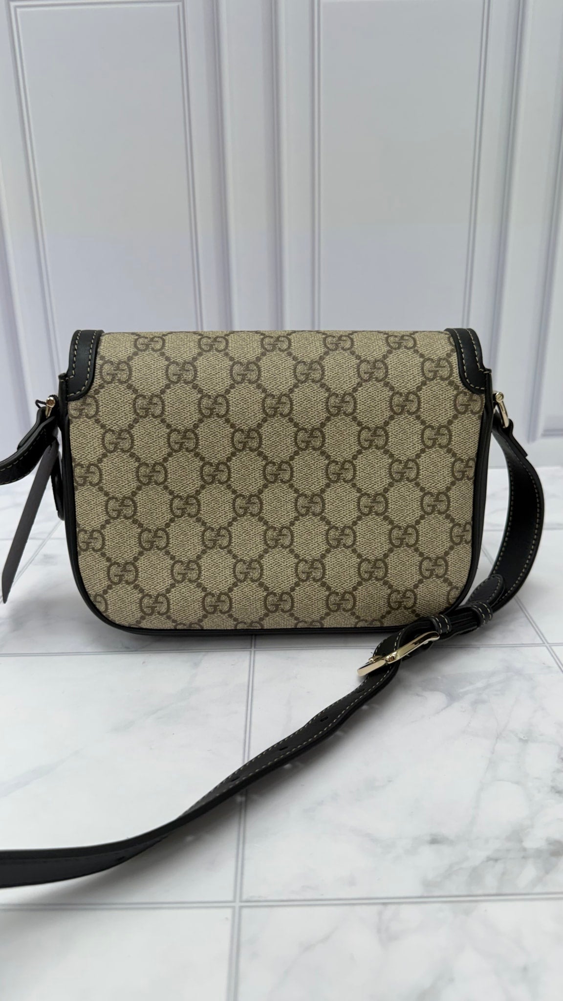 Gucci GG Supreme Canvas & Black Leather 1955 Horsebit Crossbody