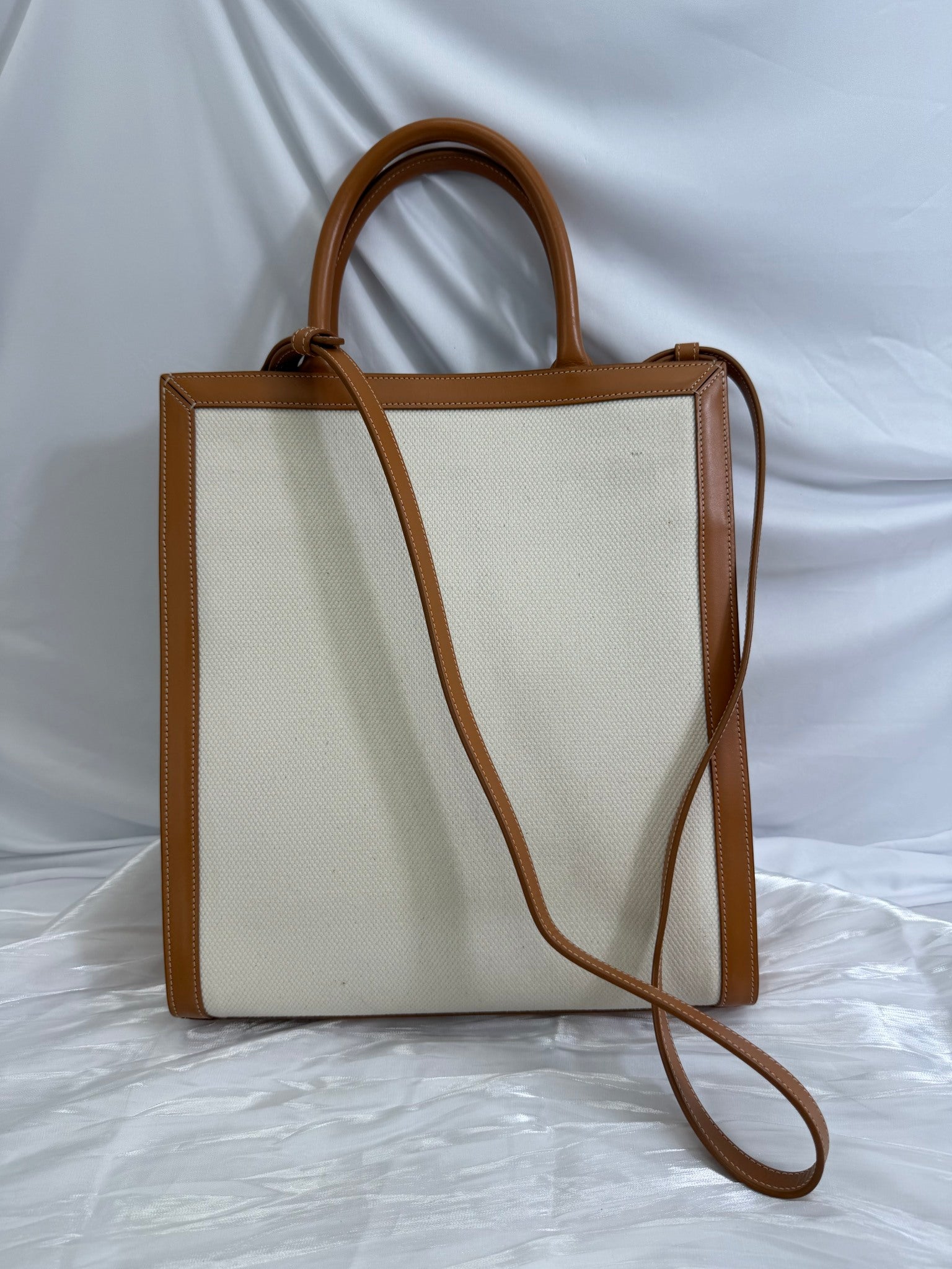 Celine Cream Canvas x Tan Leather Large Vertical Cabas