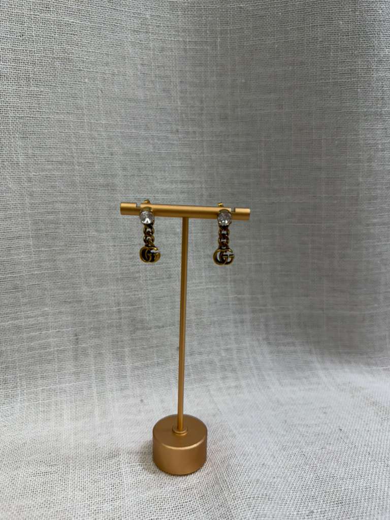 Gucci Gold Crystal Double G Drop Earrings