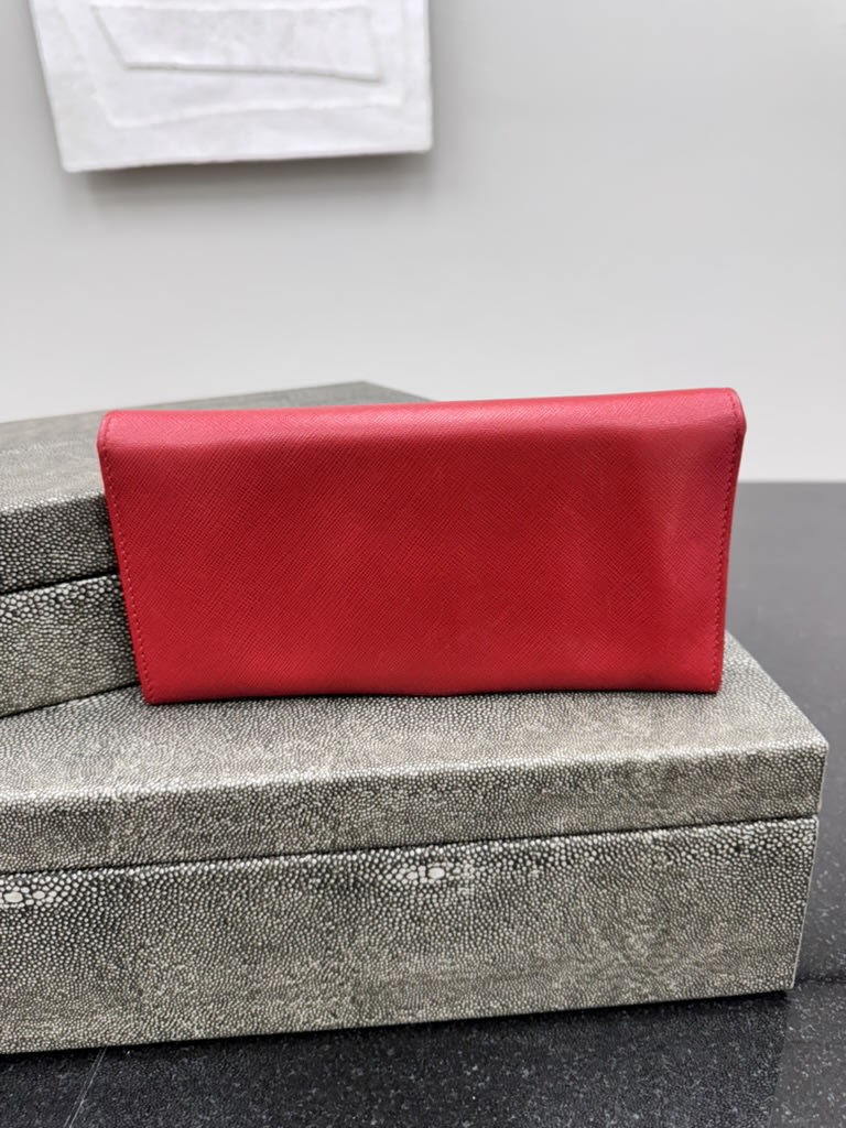 Salvatore Ferragamo Red Saffiano Leather Vara Bow Long Wallet