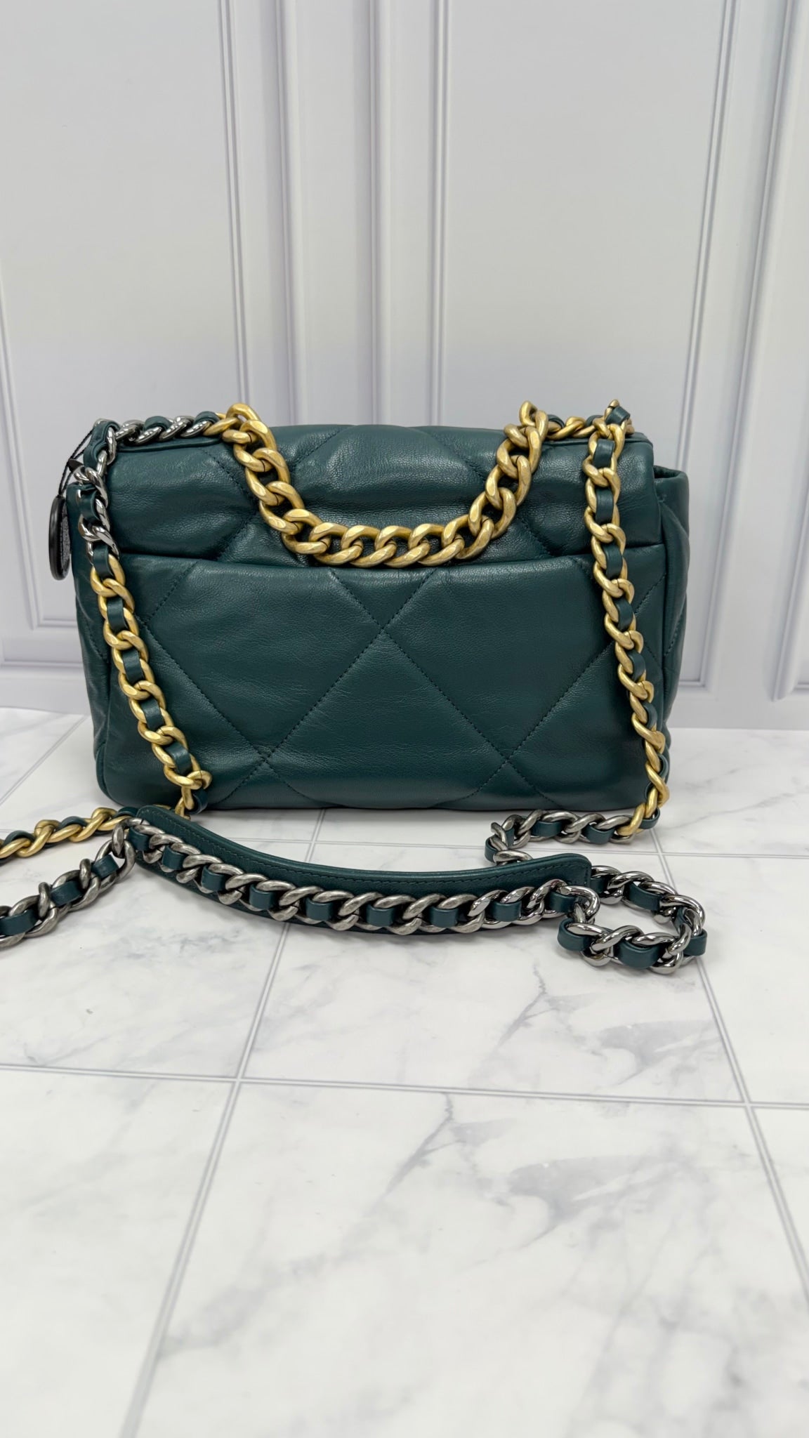 Chanel Turquoise Quilted Calfskin Small Chanel 19 Flap Bag