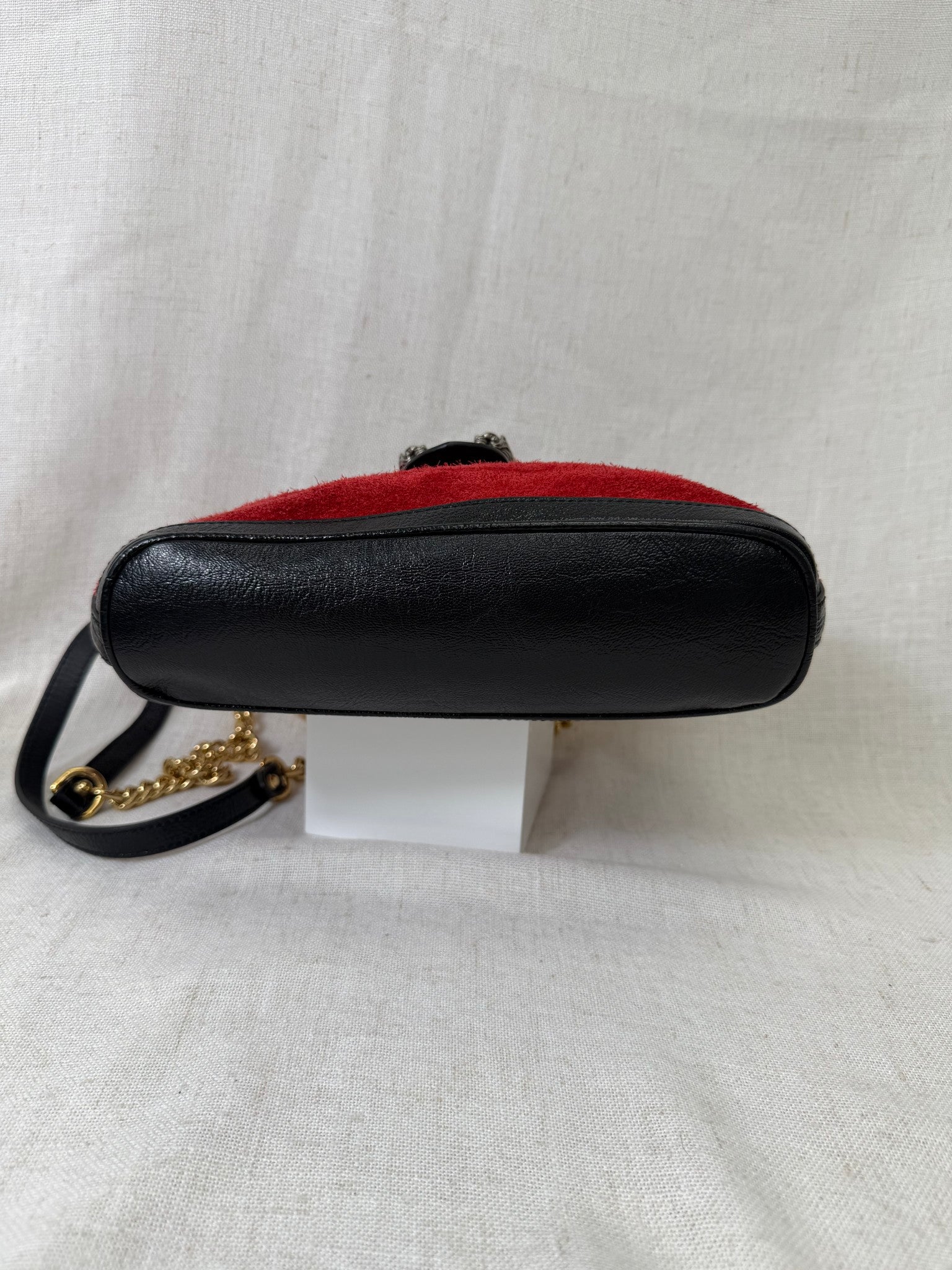 Gucci Red Suede Black Leather Medium Dionysus Bucket Bag