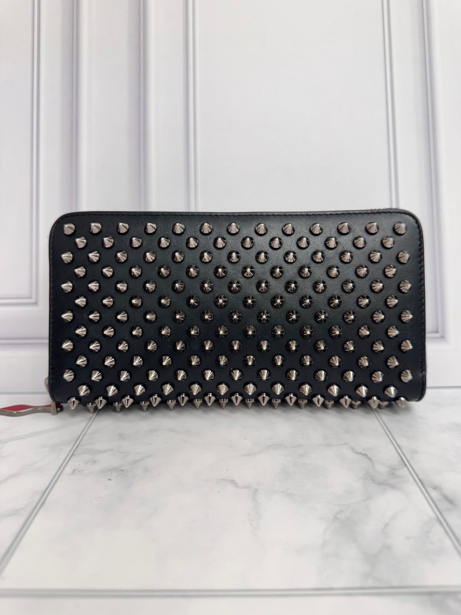 Christian Louboutin Black Studded Leather Panettone Long Zippy Wallet