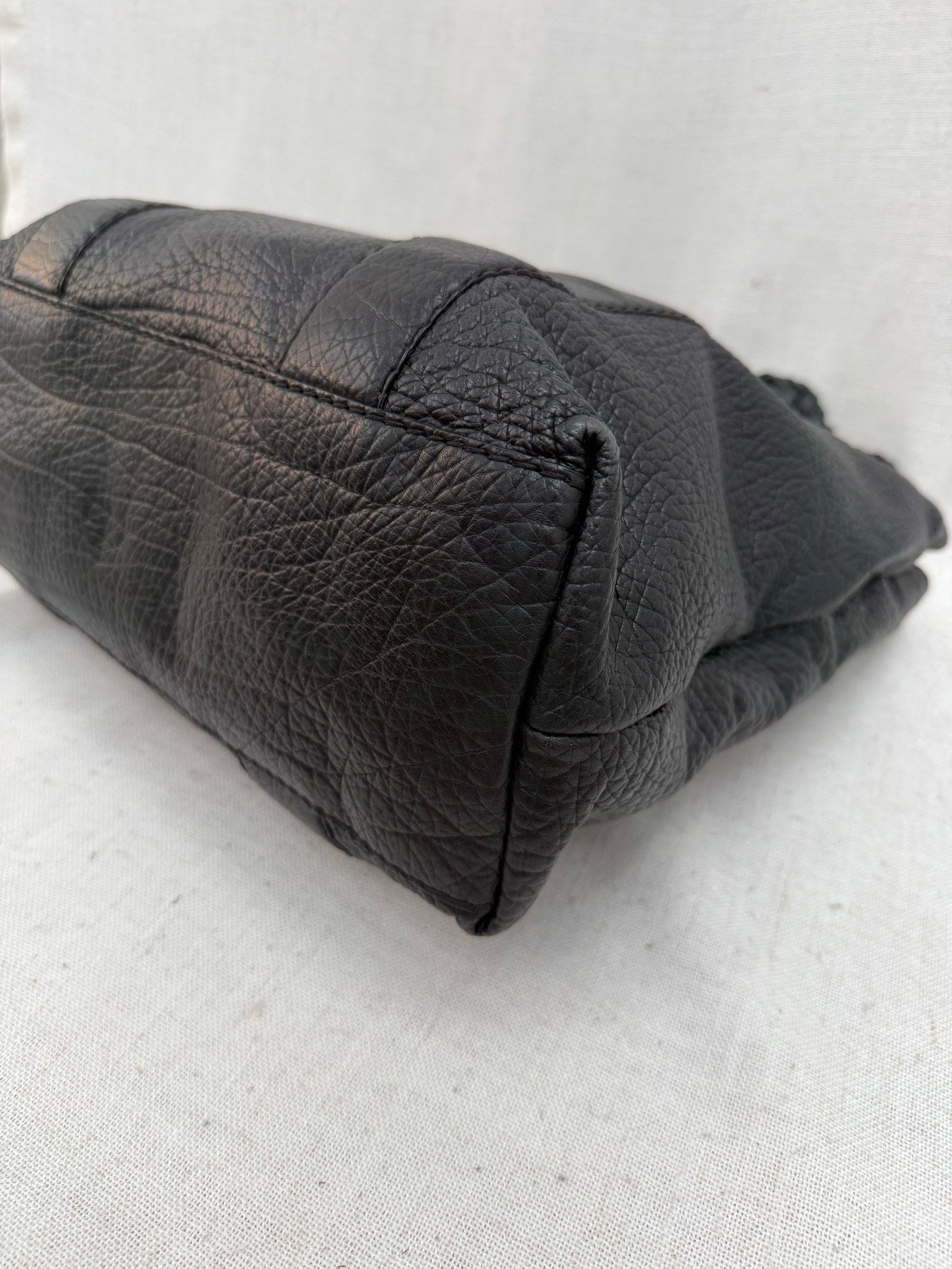 Gucci Black Leather Braided Bamboo Shoulder bag