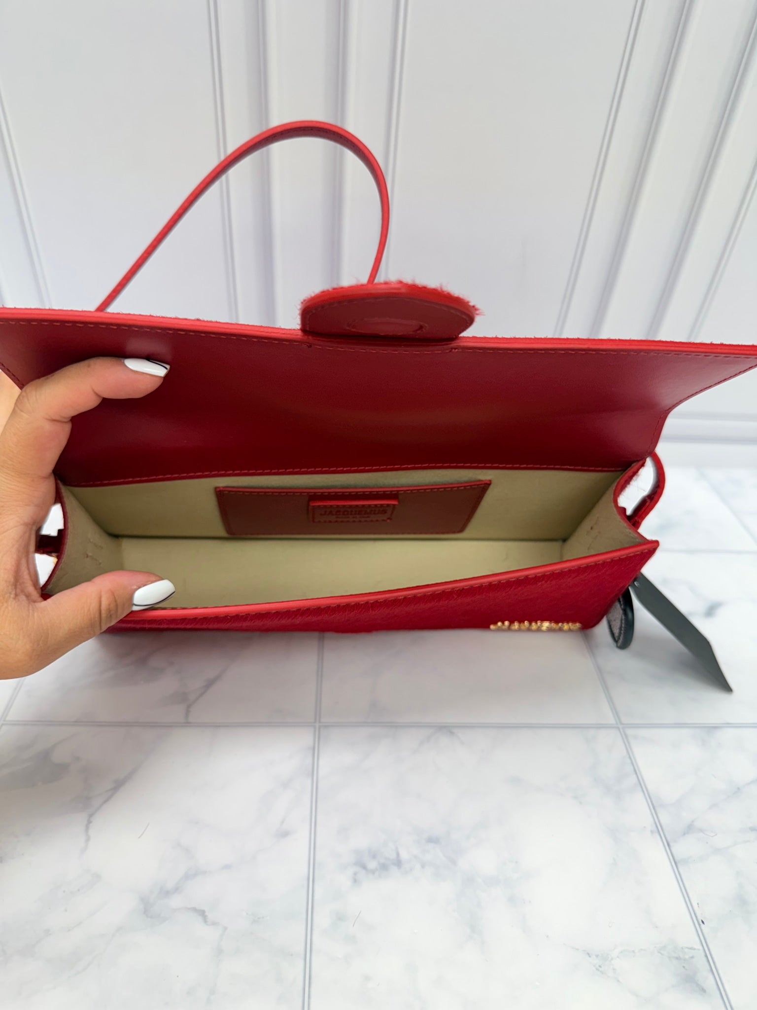 BRAND NEW - Jacquemus Red Pony Hair Le Bambino Long Shoulder Bag