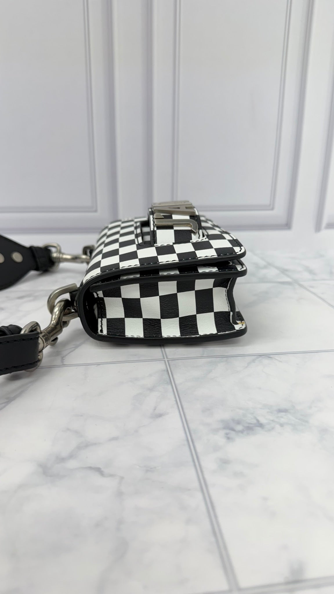 Christian Dior Black And White Leather J'Adior Checkered Flap Bag