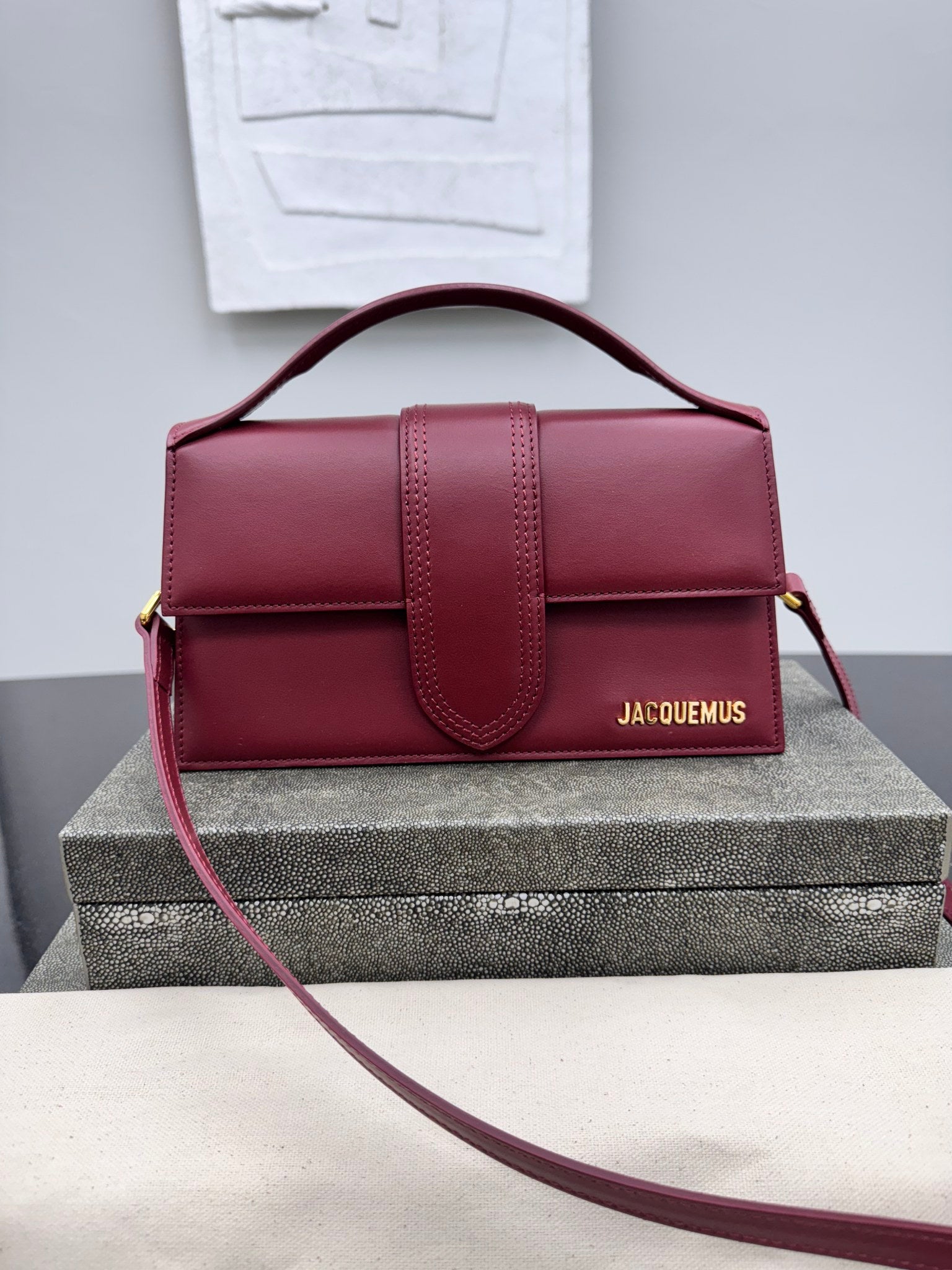 BRAND NEW - Jacquemus Burgundy Leather Le Grand Bambino Handbag 2Way Handbag