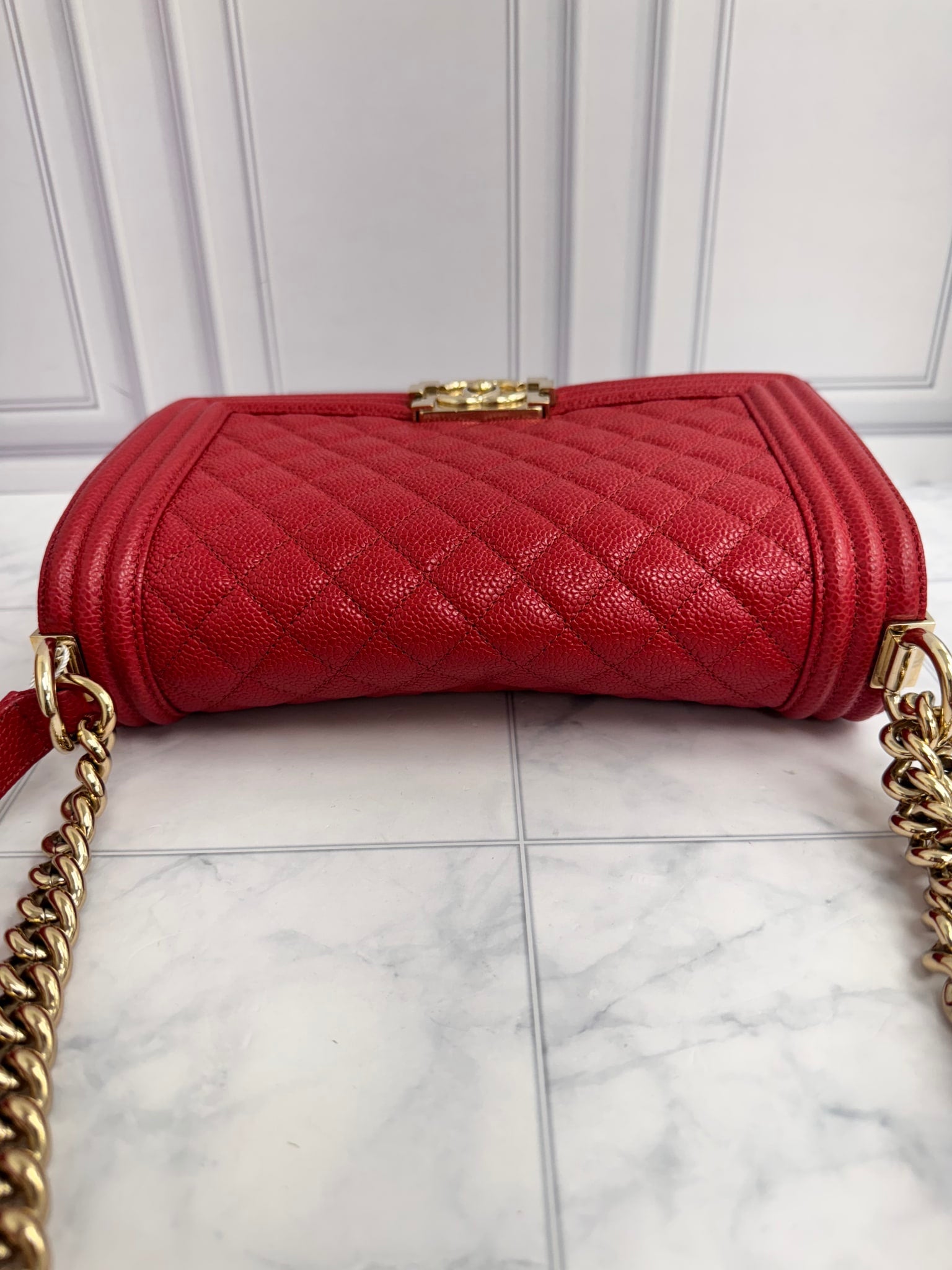 Chanel Red Caviar Leather Medium Boy Bag