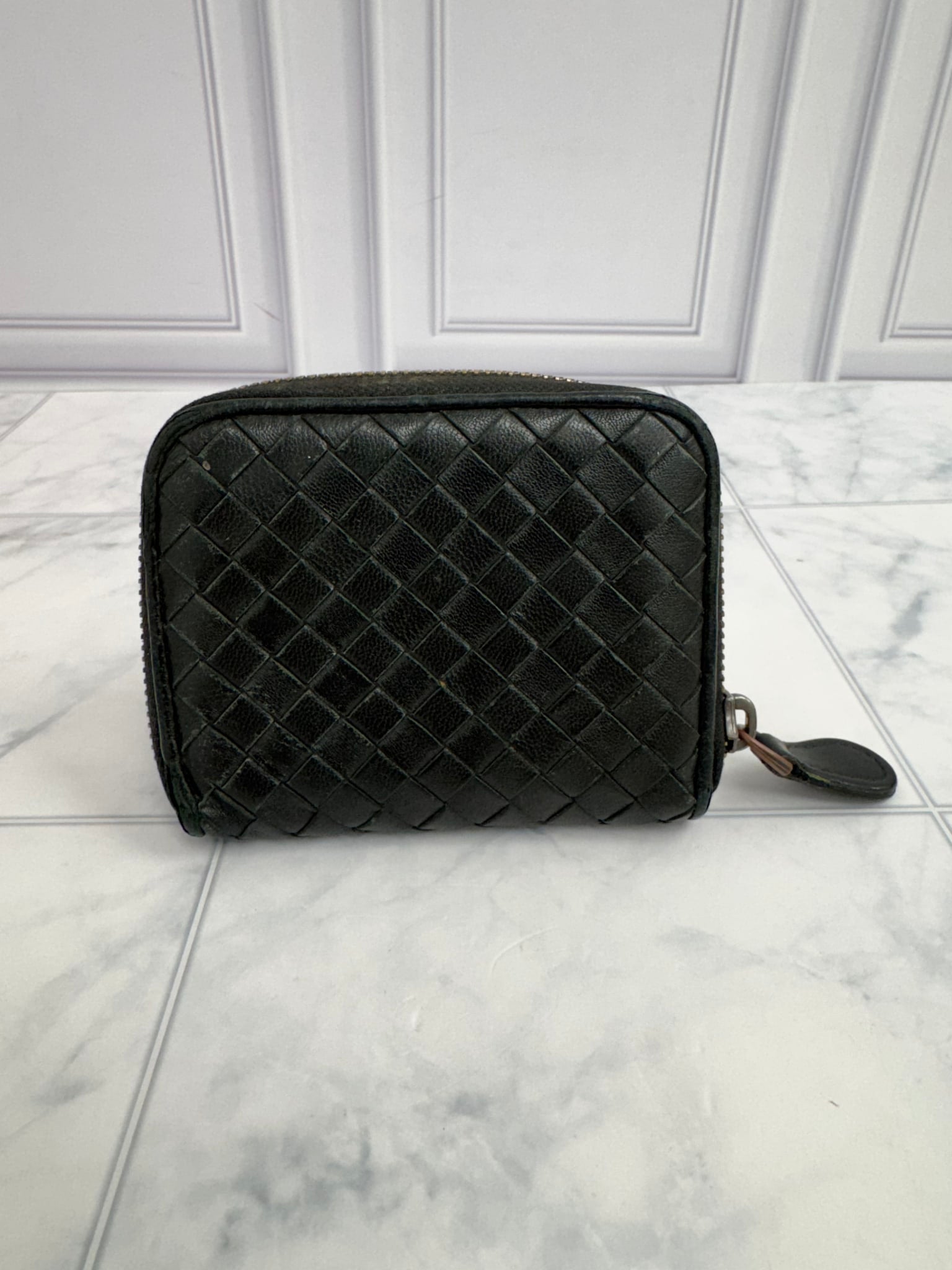 Bottega Veneta Black Intrecciato Leather Compact Zippy Wallet