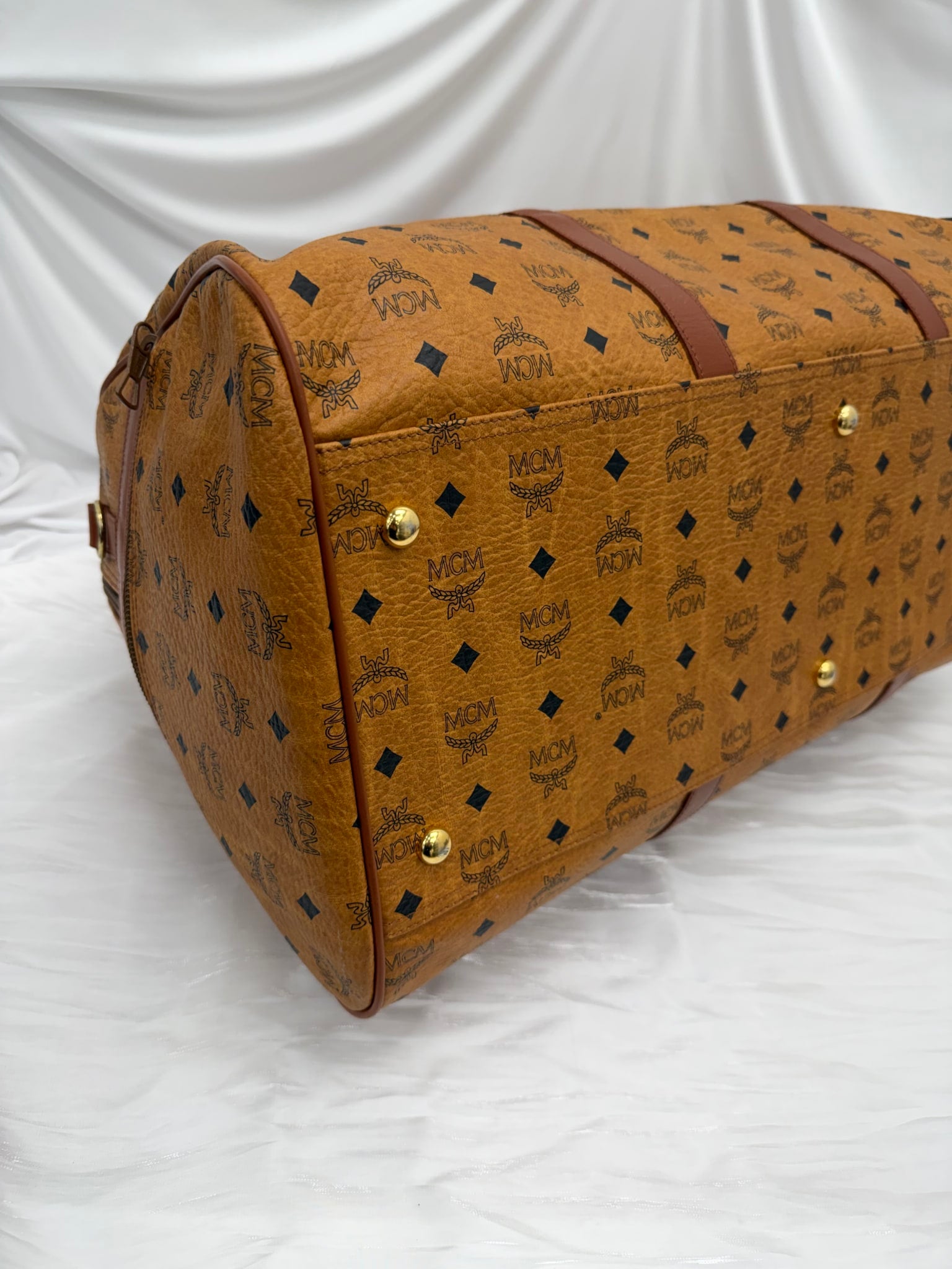 MCM Cognac Visetos Coated Canvas Duffle Bag