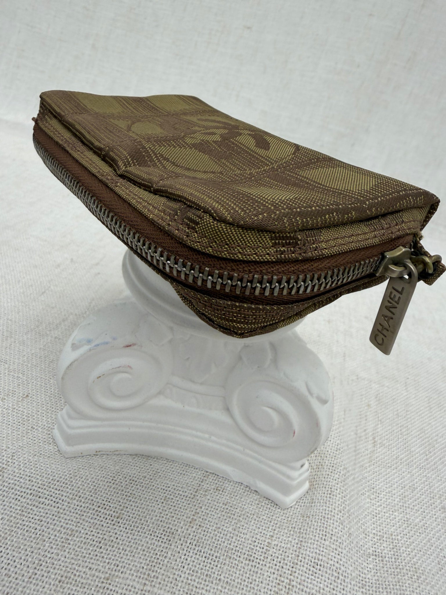 Channel Brown Travel Line Canvas Key Pouch