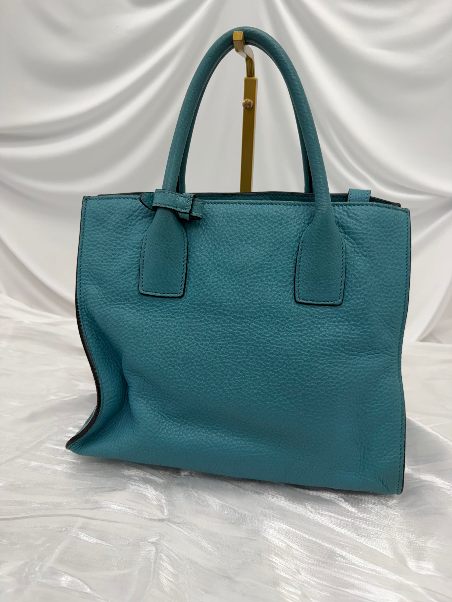 Prada Teal Pebbled Leather Daino 2Way Tote