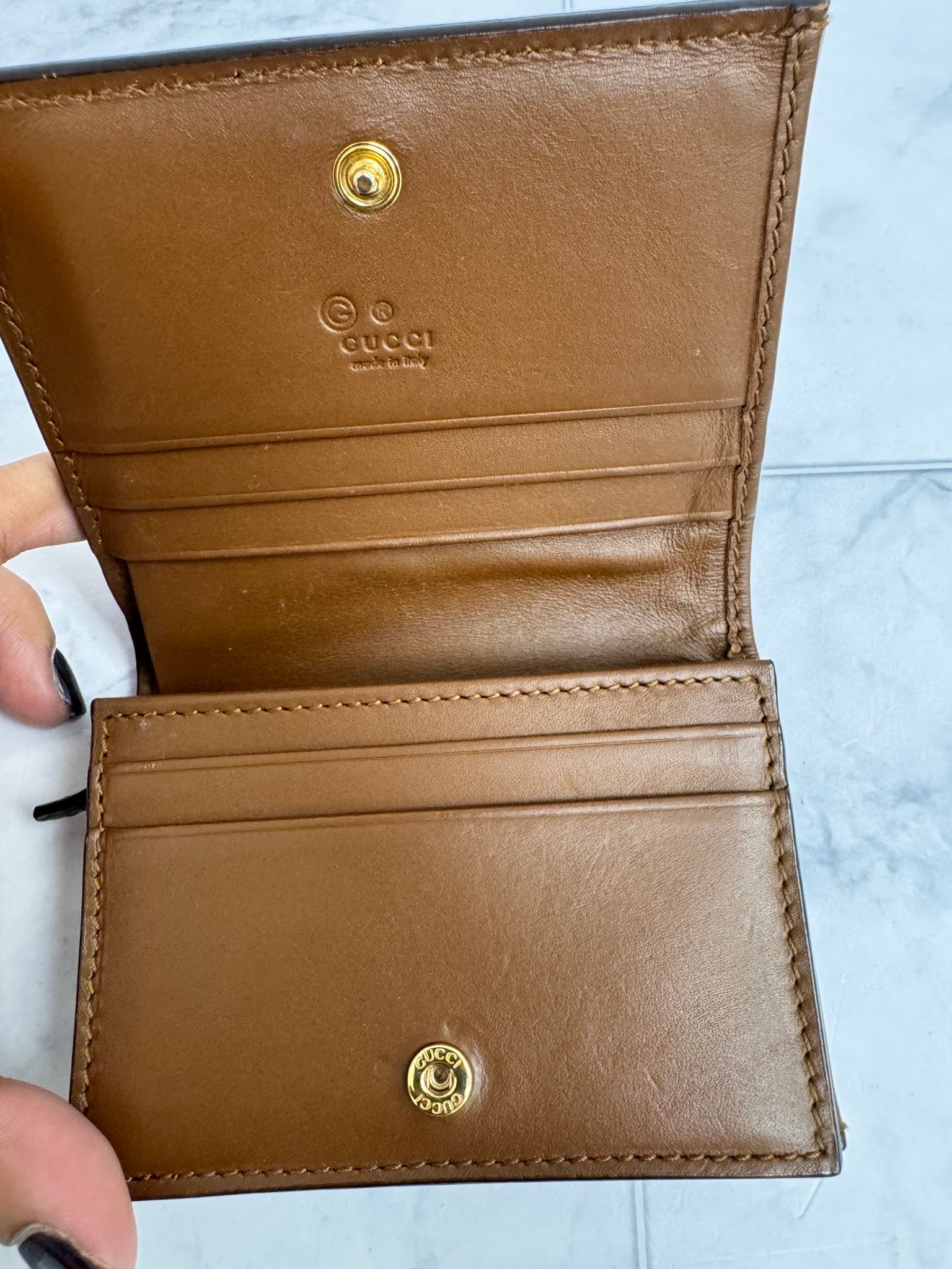 LIKE NEW - Gucci GG Supreme Monogram Coated Canvas Compact Wallet