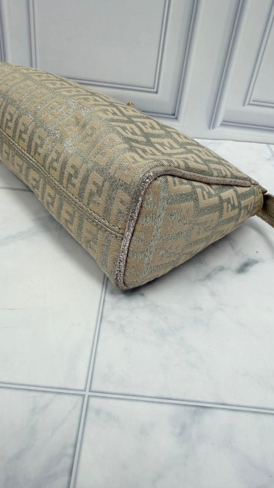 Fendi Metallic Silver & Dusty Pink Zucca Canvas Pouch