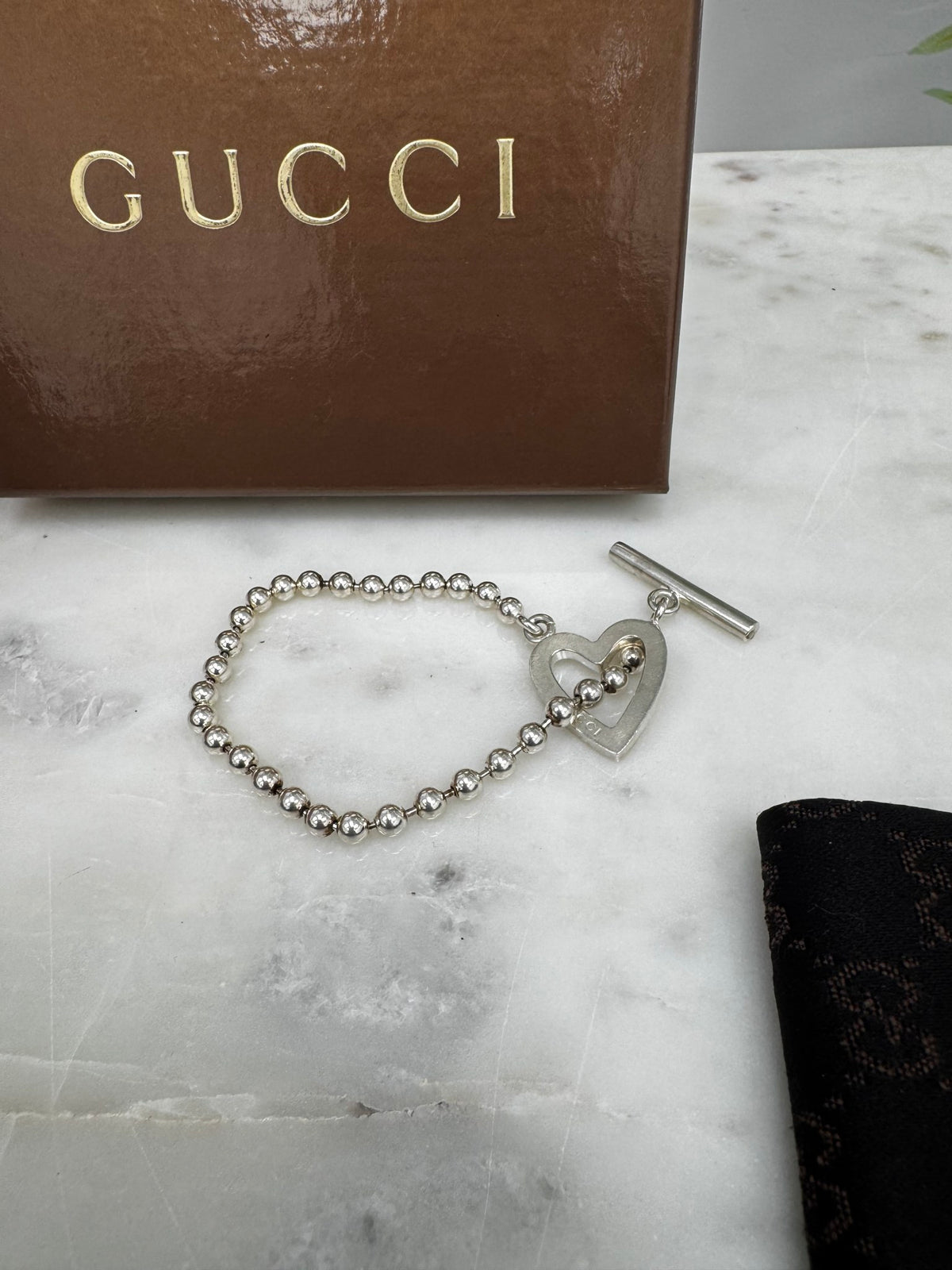 Gucci Silver Tone Boule Heart Toggle Bracelet