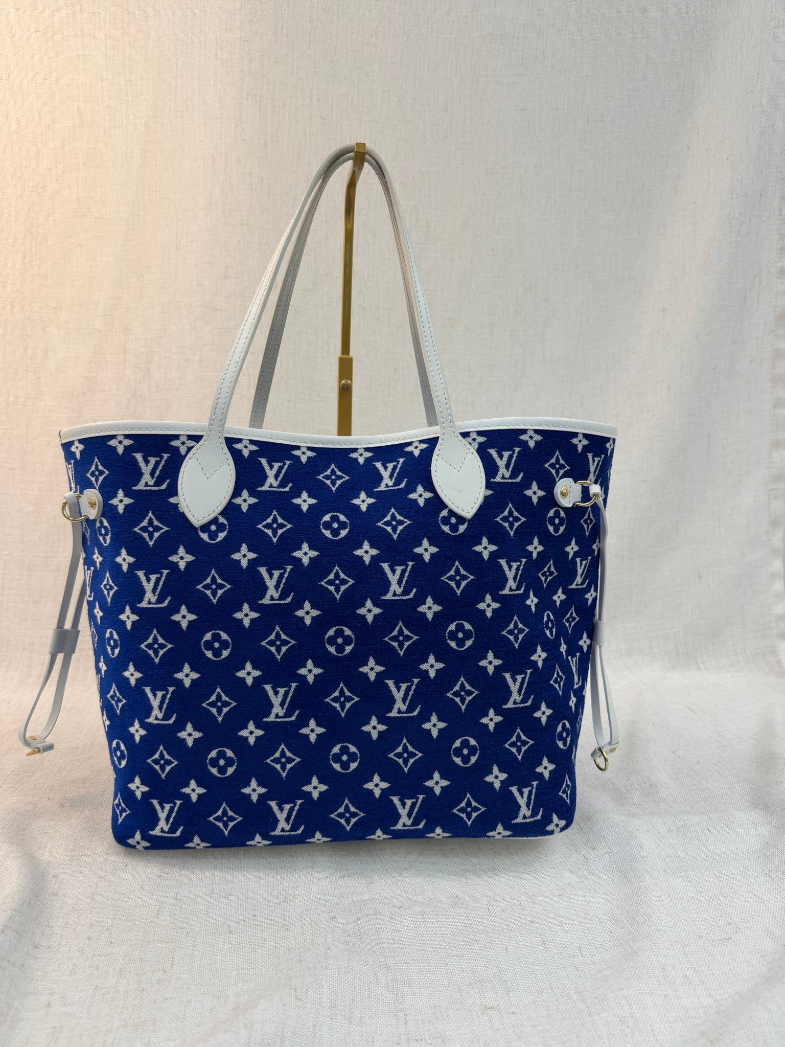 Louis Vuitton Blue And White Jaquard Velvet Neverfull MM Tote Bag