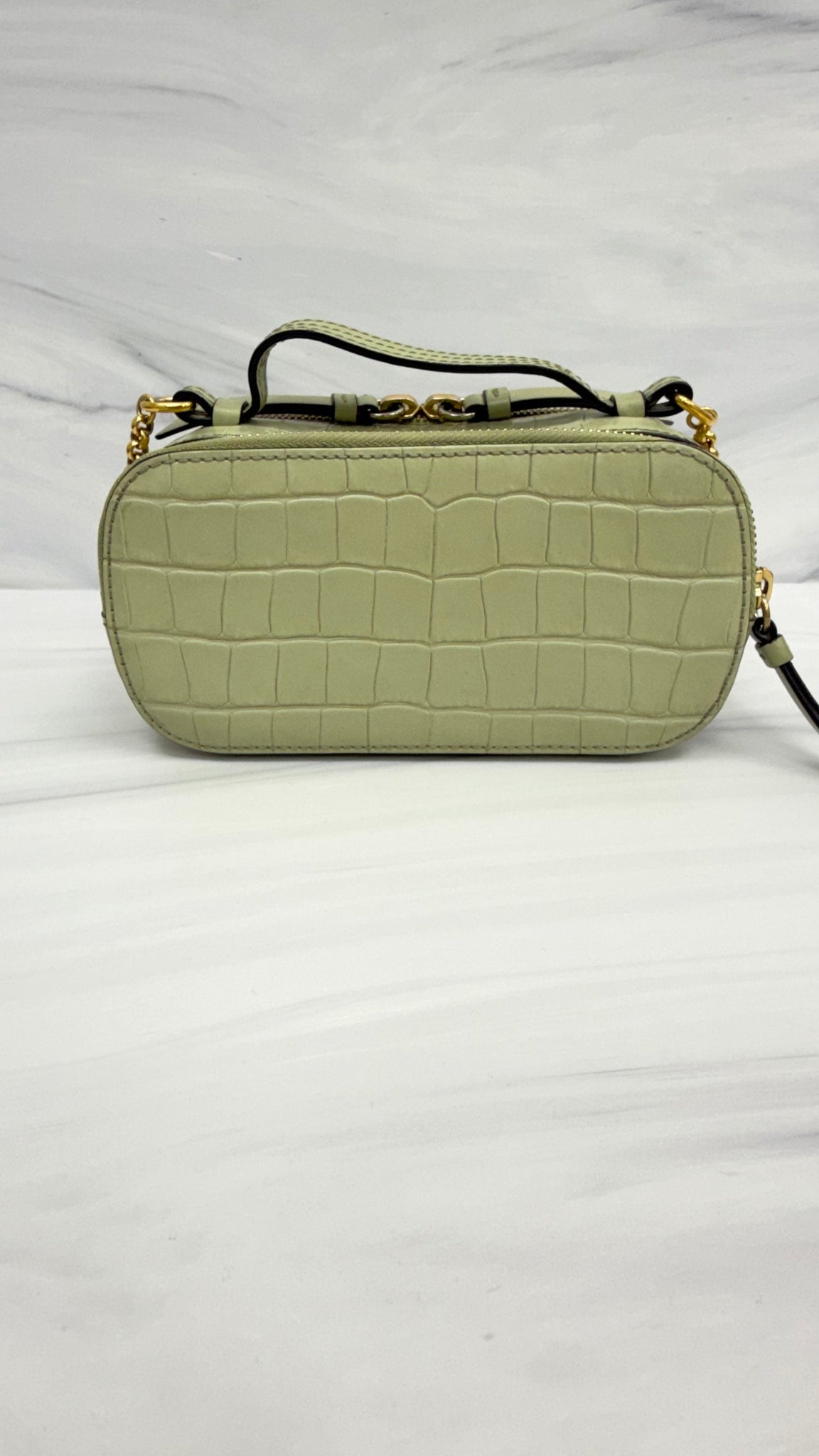 Chloe Green Croc Embossed Leather Vanity Handbag