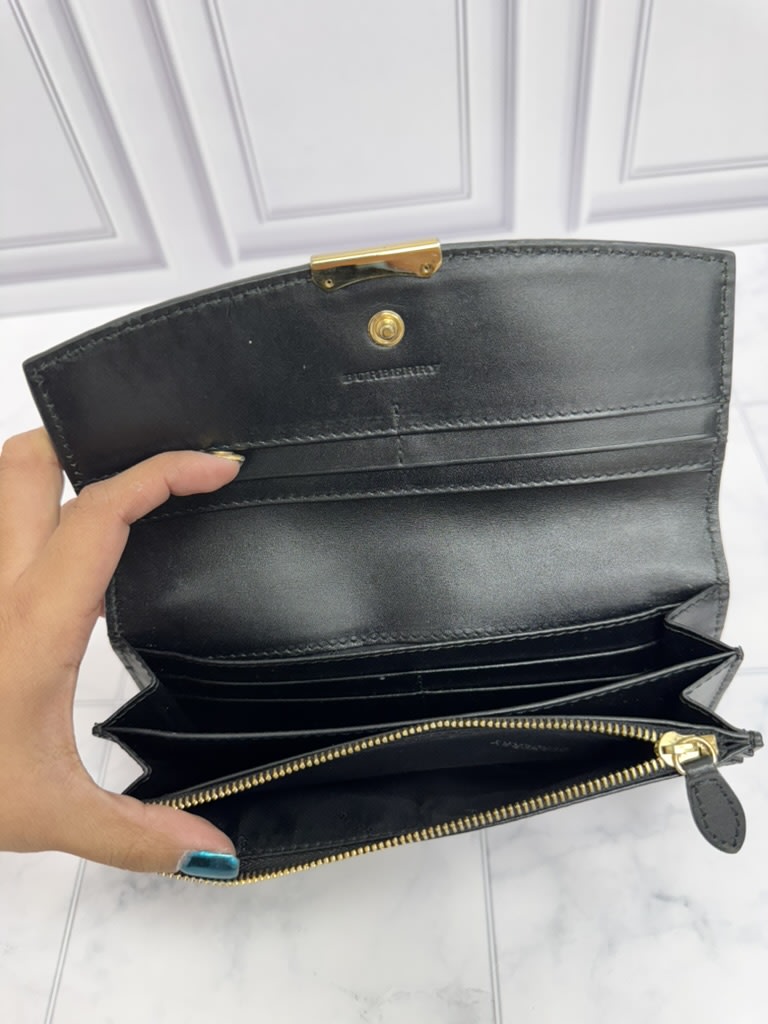 Burberry Black Embossed Leather Langley Long Wallet