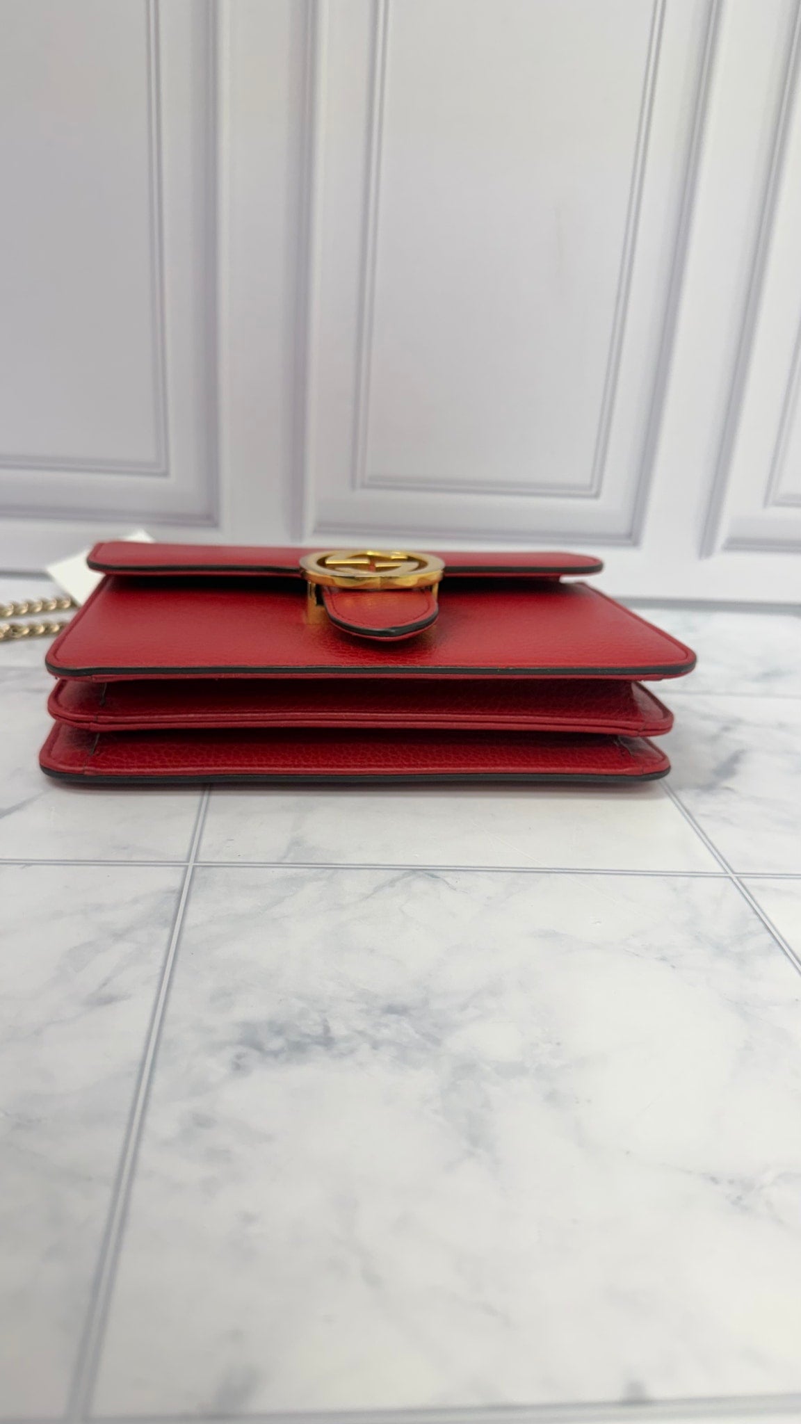 Gucci Red Grained Leather Interlocking G Small Crossbody Bag