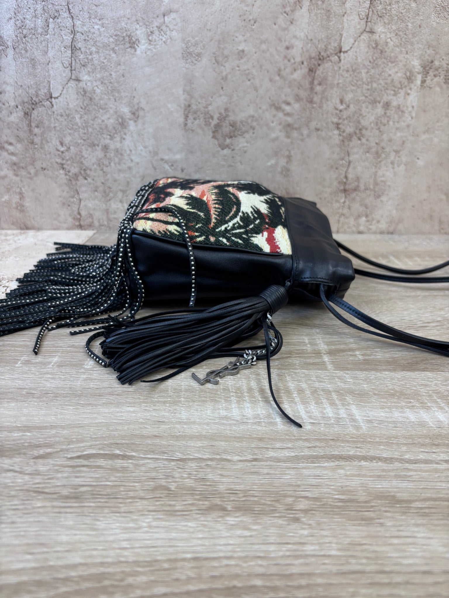 BRAND NEW- YSL Saint Laurent Black Leather Fringe Helena Bag