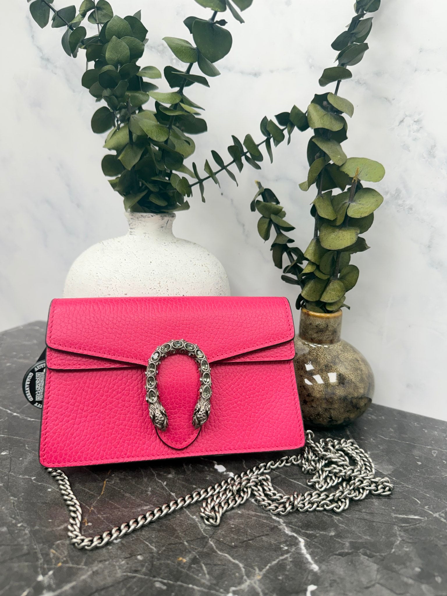 Gucci Hot Pink Grained Leather Dionysus Super Mini Bag