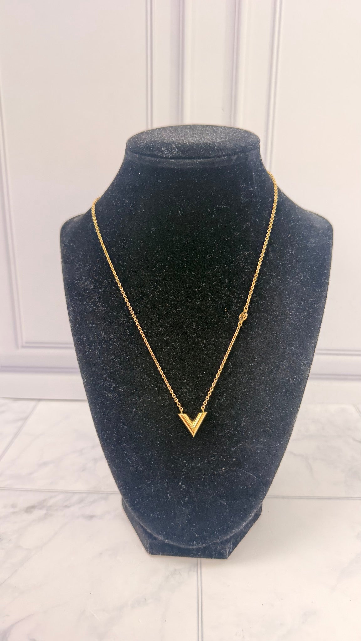 Louis Vuitton Gold Tone Essential V Necklace