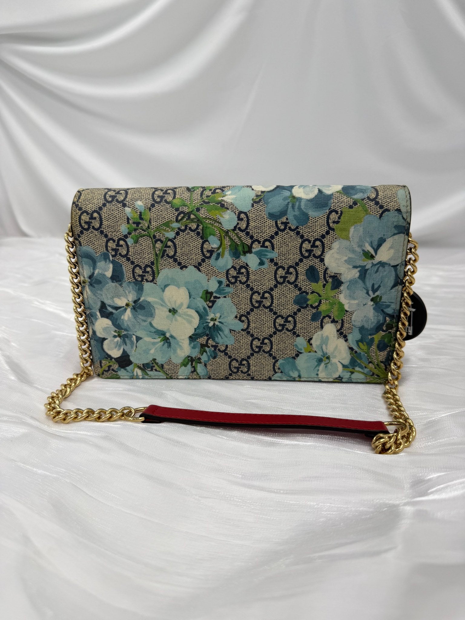 Gucci Blue Blooms Supreme Canvas Wallet on a Chain
