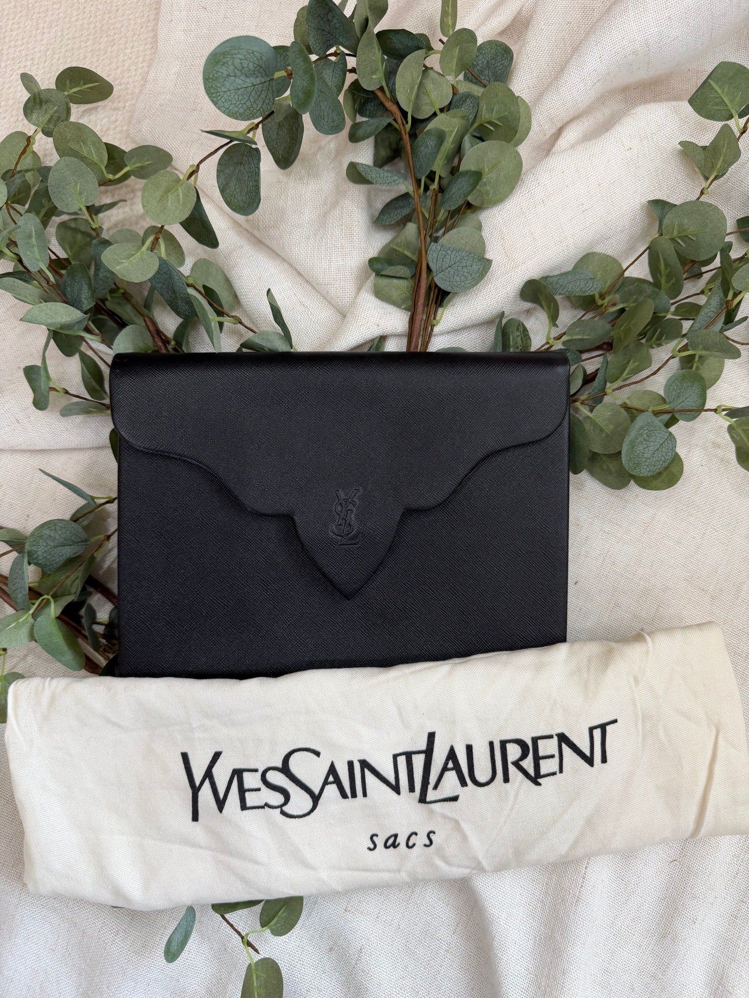 Saint Laurent Black Saffiano Leather Clutch Bag