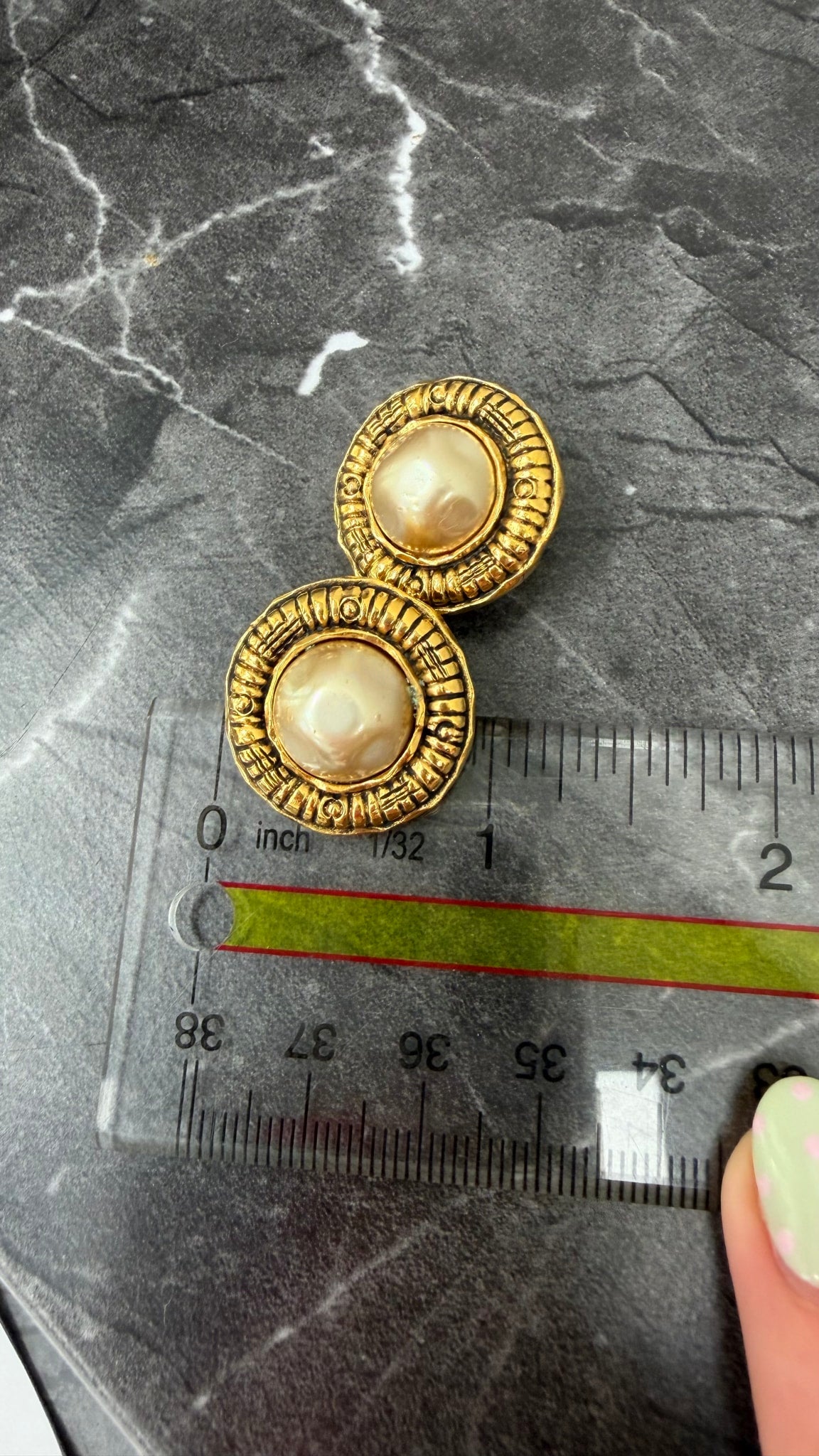 Chanel Vintage Gold Tone & Faux Pearl Coin Clip On Earrings
