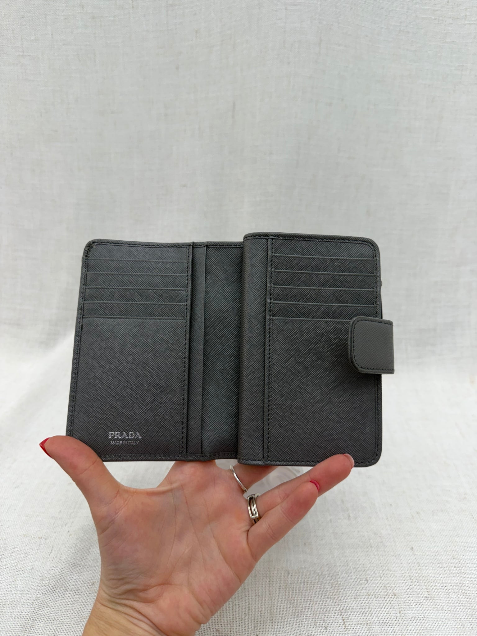 Prada Gray Saffiano Leather Compact Wallet