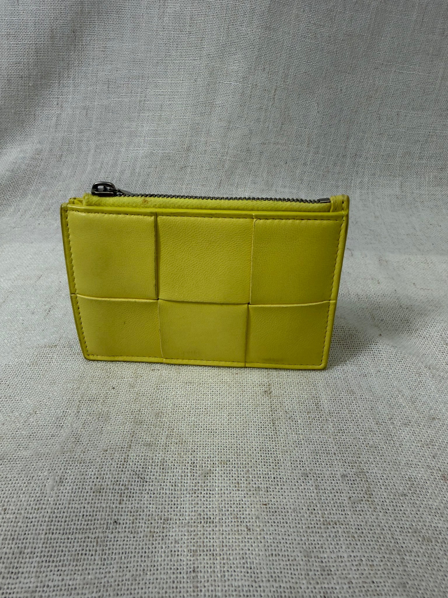Bottega Veneta Yellow Leather Cassette Zipped Card Holder
