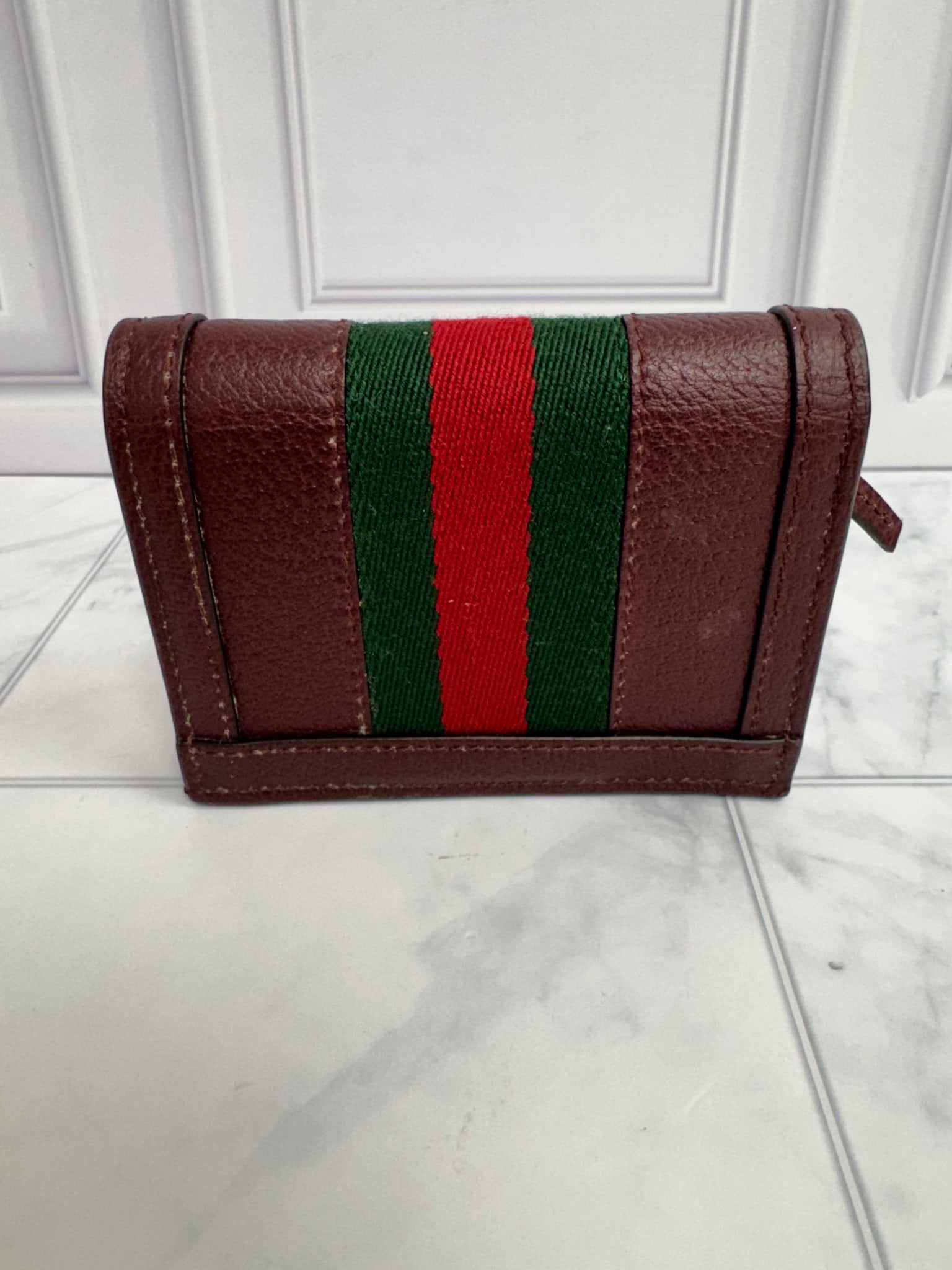 Gucci Burgundy Leather Web Ophidia Compact Wallet