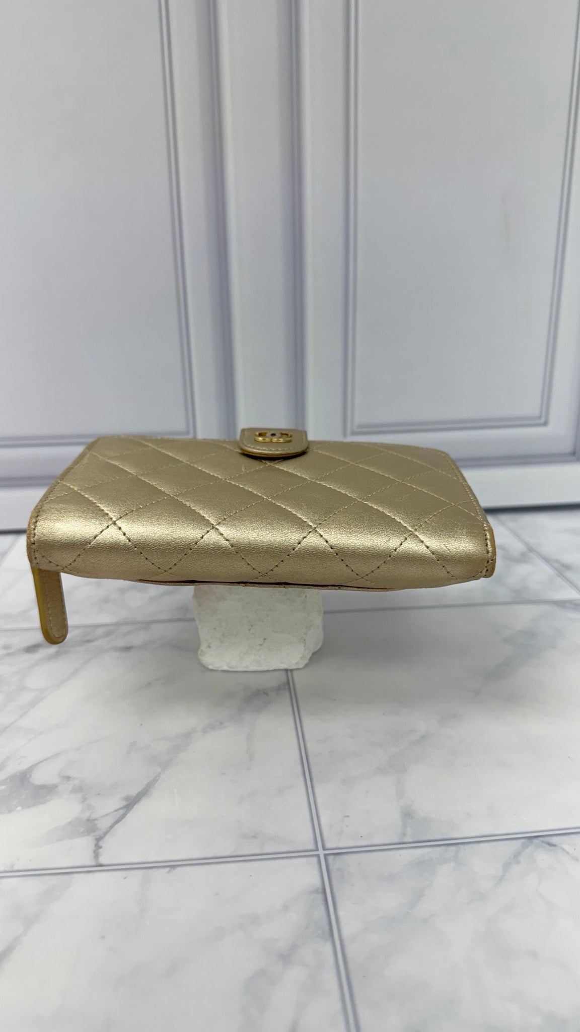 Chanel Gold Lambskin Leather Chanel Compact Wallet