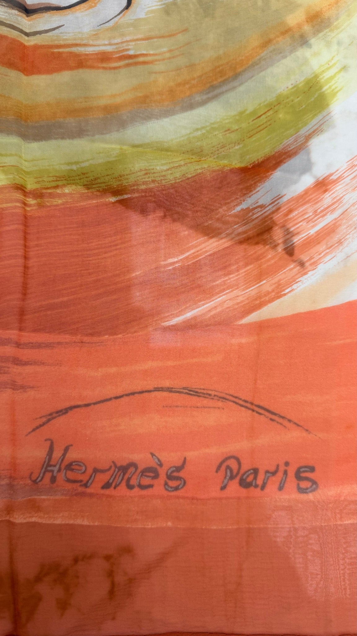 Hermes Orange Silk Smiles In Third Millenary Carre 90 Scarf