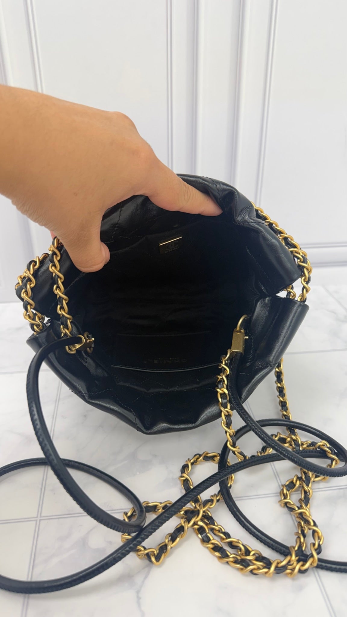 BRAND NEW - Chanel Black Calfskin Leather Mini 22 Crossbody Bag