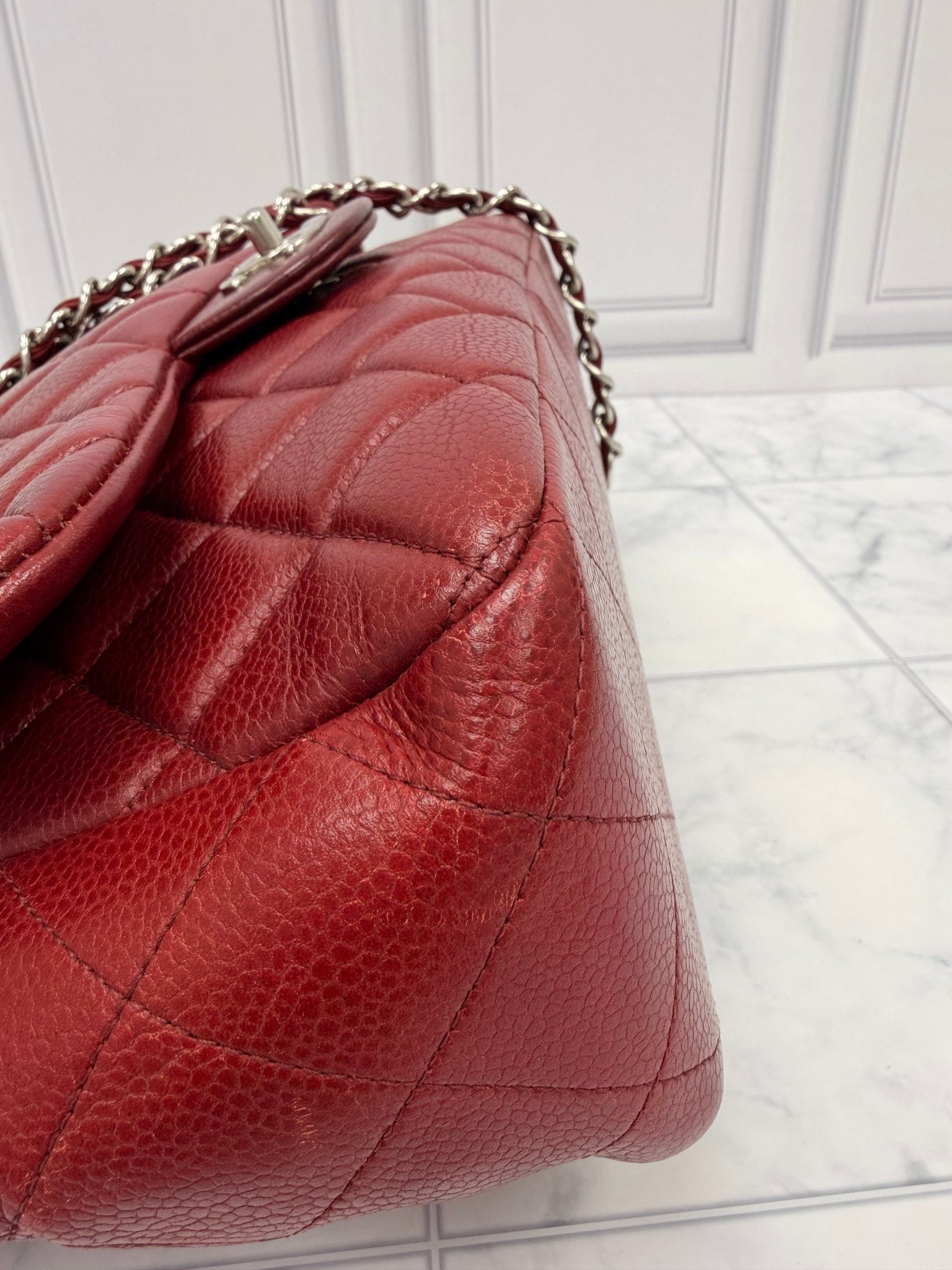 Chanel Burgundy Quilted Leather Classic Jumbo Flap Bag