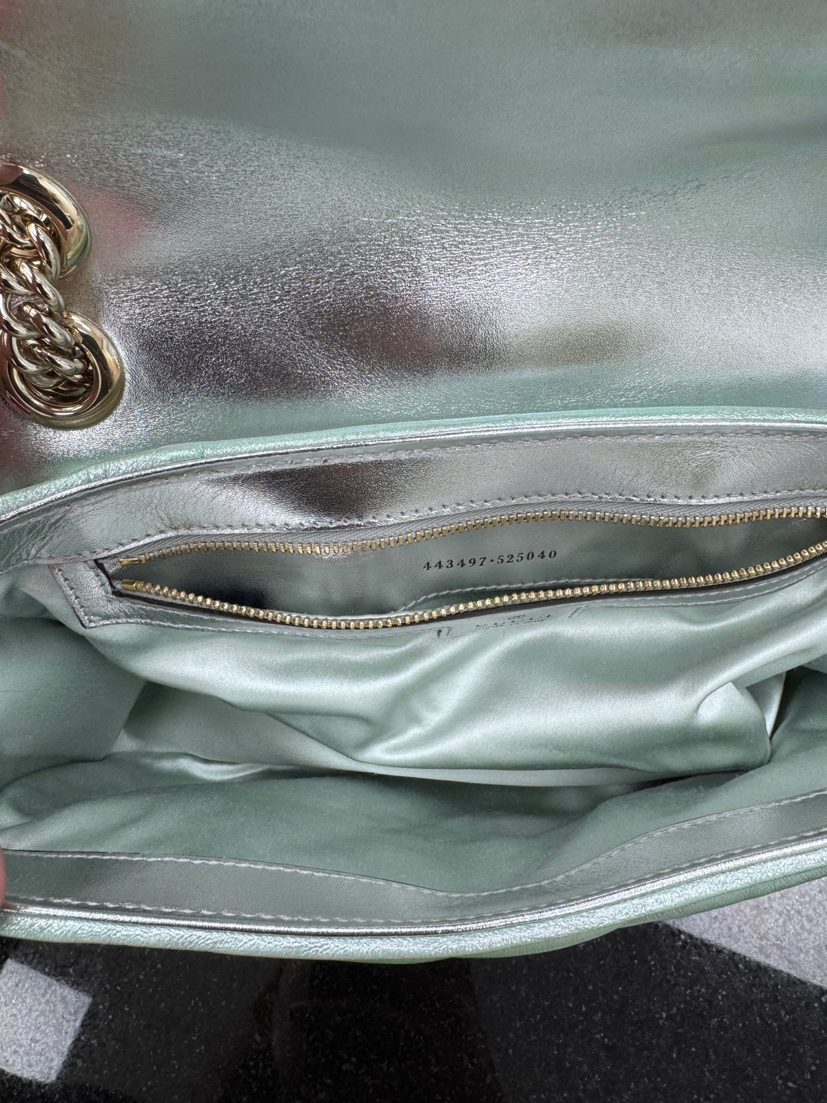 Gucci Iridescent Salvy Green GG Marmont Small Matelasse Shoulder Bag