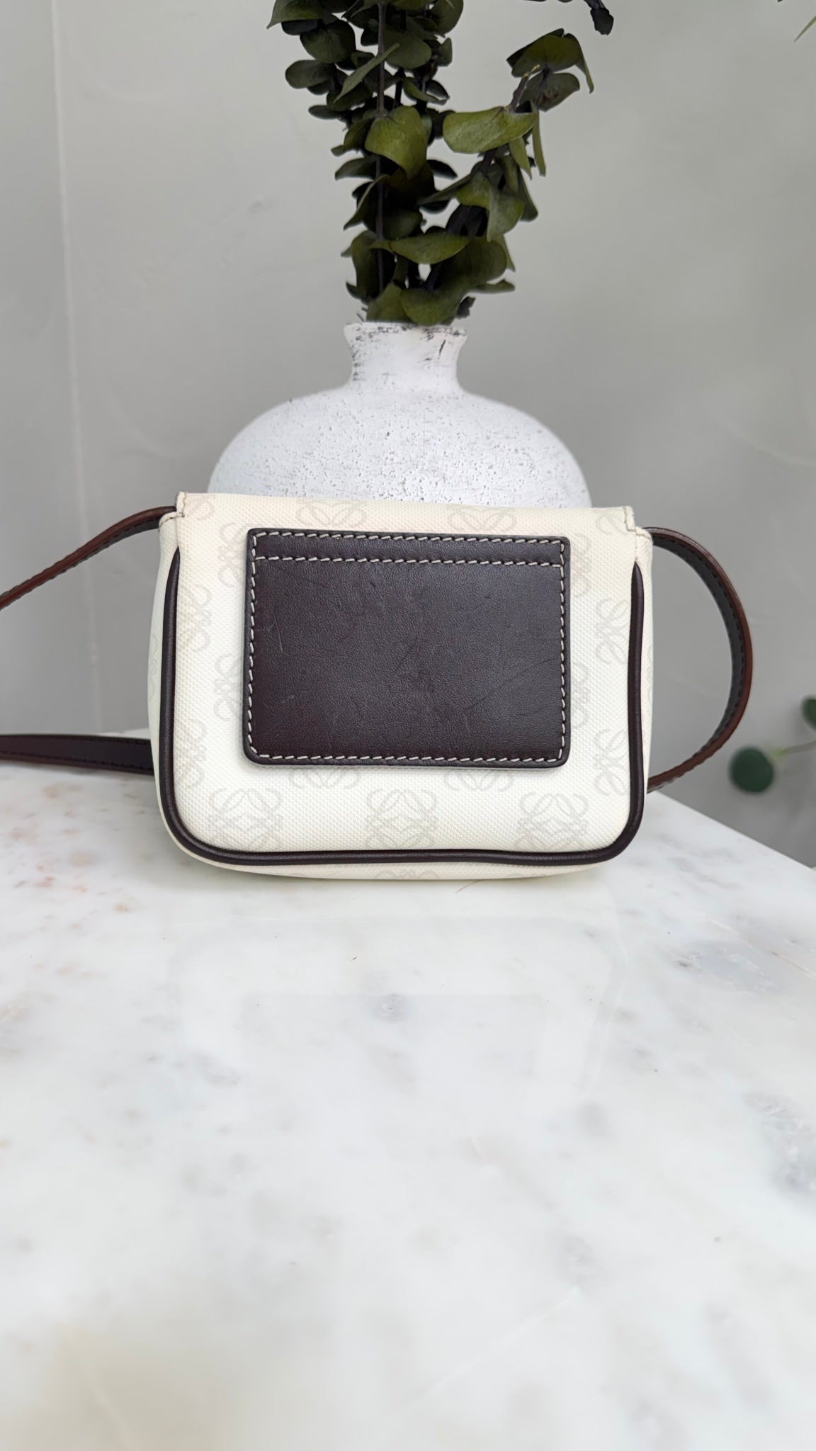Loewe White Anagram Coated Canvas & Brown Leather 2way Bag