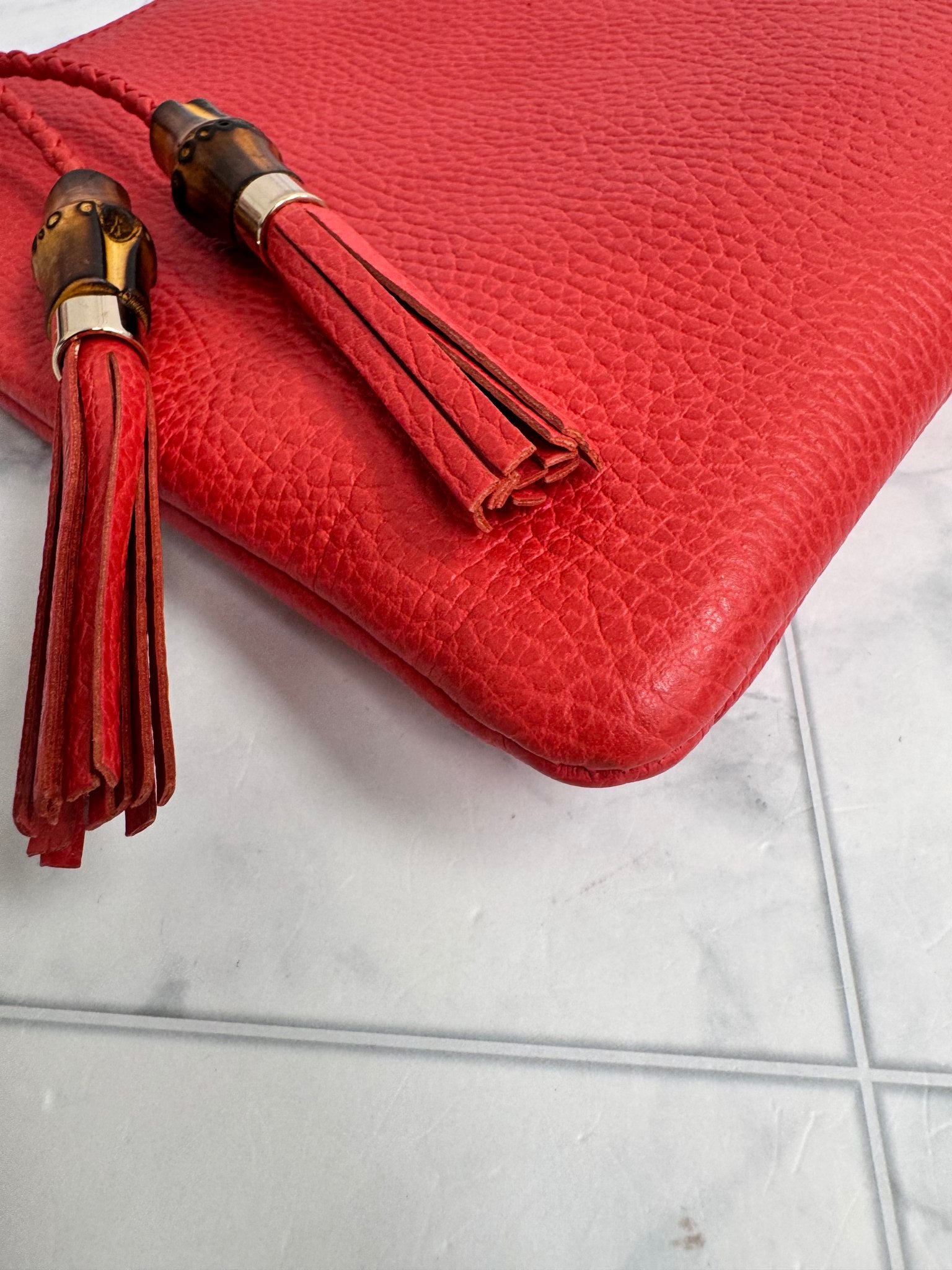 Gucci Red Pebbled Leather Clutch