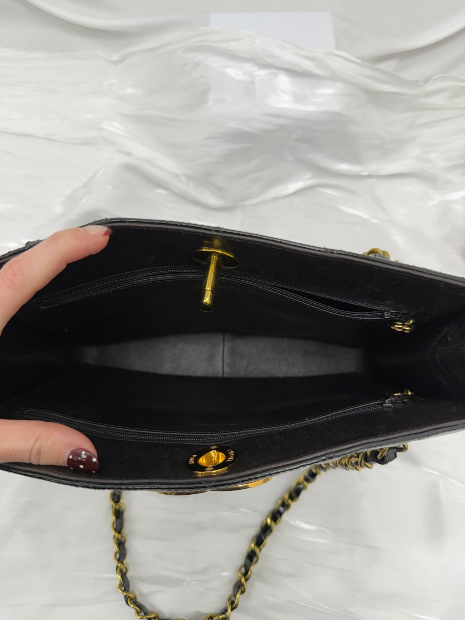 Chanel Black Patent Leather 24K XL Turnlock Chain Tote